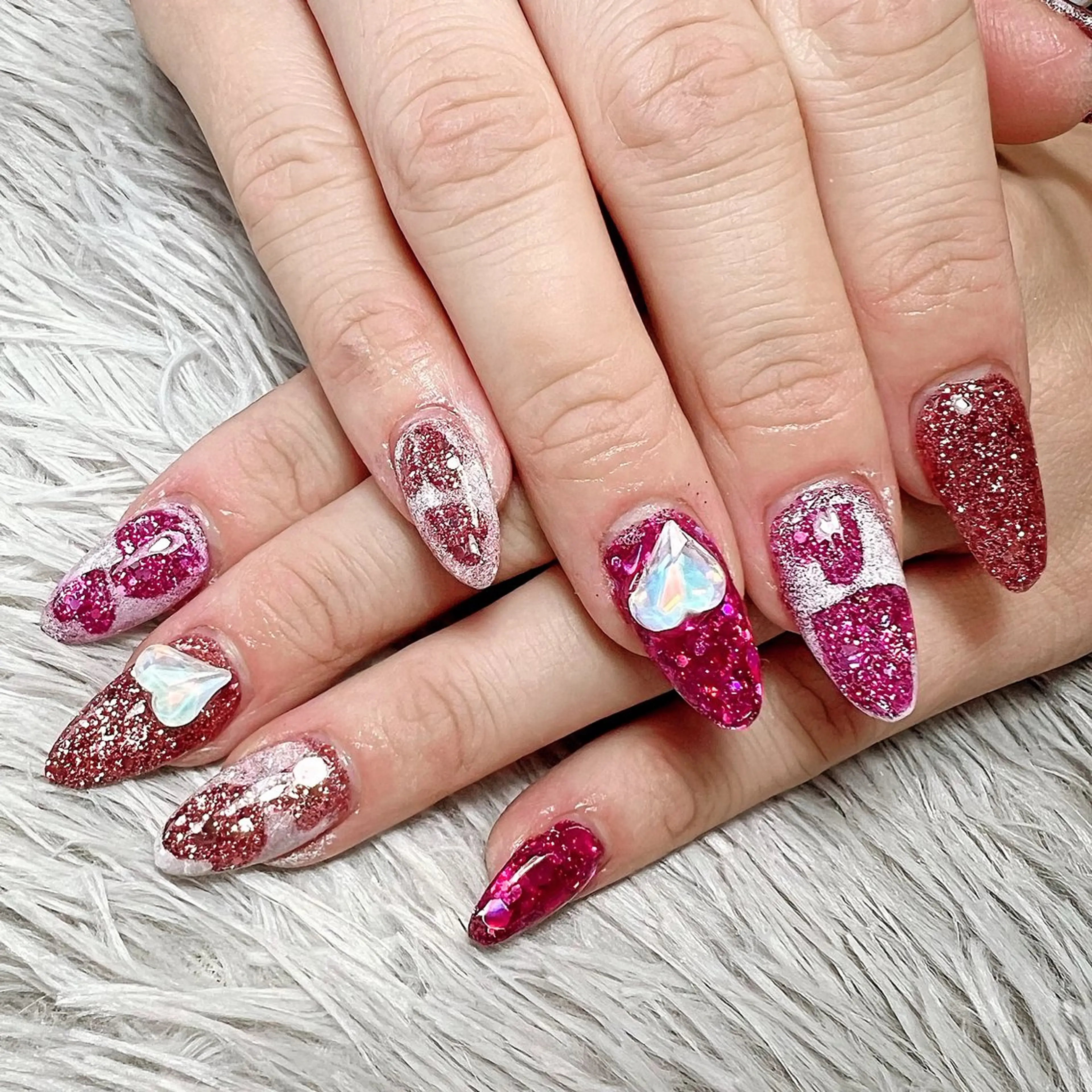 ネイル ハート ラメ(グリッター) スカルプネイル ハンドネイル シェヌネイル JURAのネイルデザイン