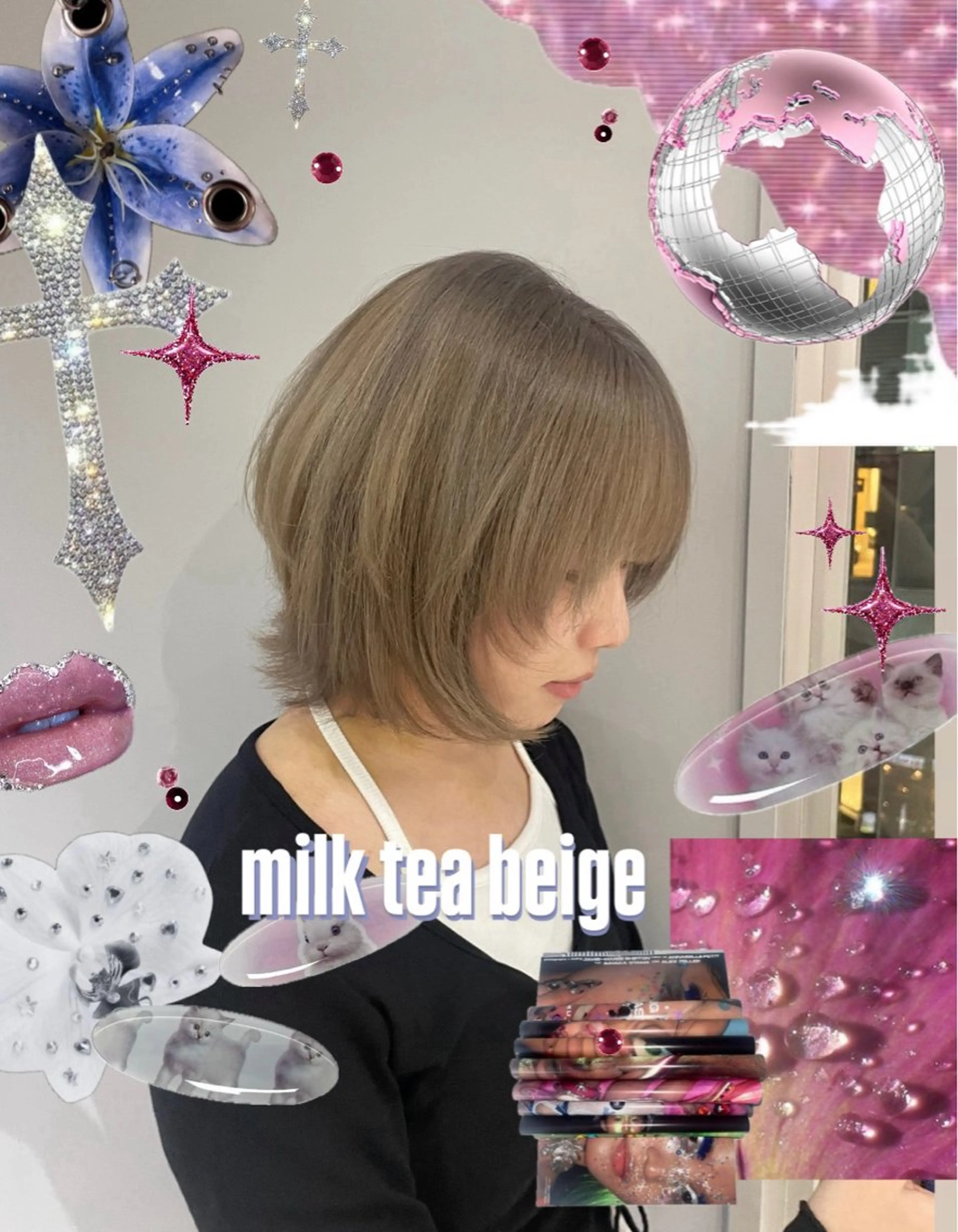 ショート カラー ベージュカラー ブリーチ ミルクティーベージュ カット ヘアカラー トリートメント 𝐚𝐨𝐢/カット /パーマモデルのヘアスタイル