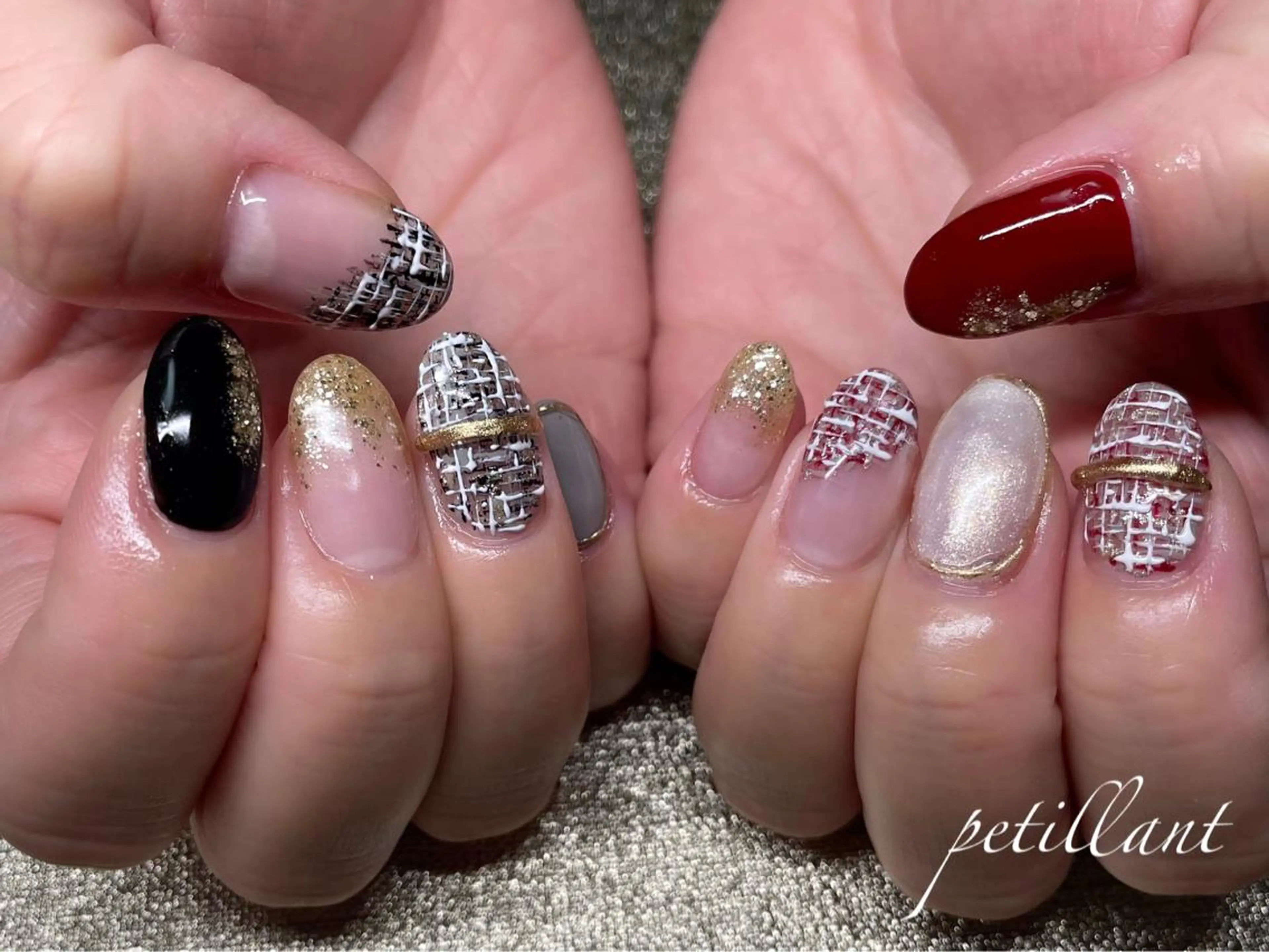 ネイル アートネイル ボルドー ラメ(グリッター) ツイードネイル petillant所属・nail salon petillantのネイルデザイン