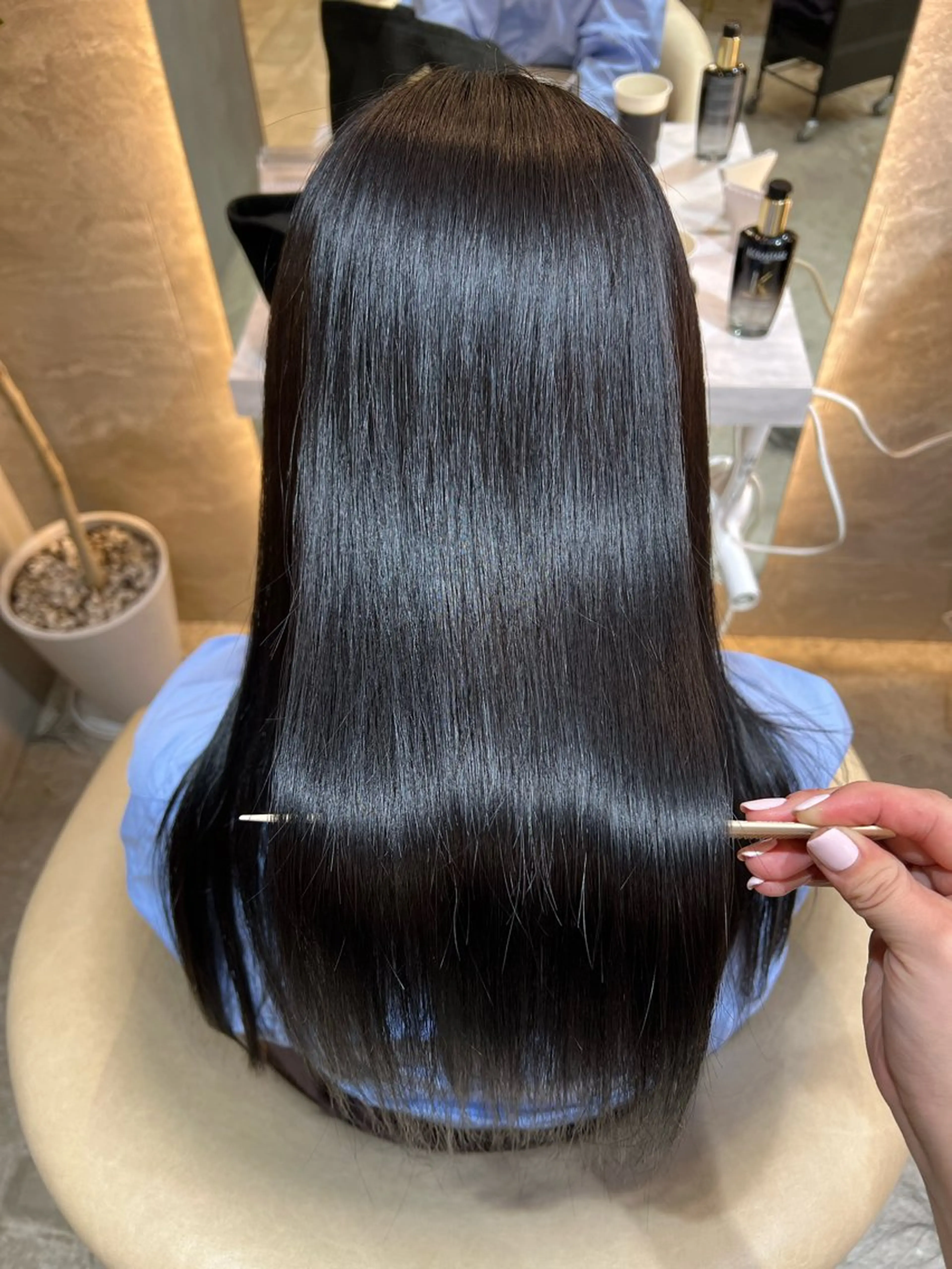 セミロング カラー ボブ/巻ける縮毛矯正 /韓国レイヤーはなのヘアスタイル