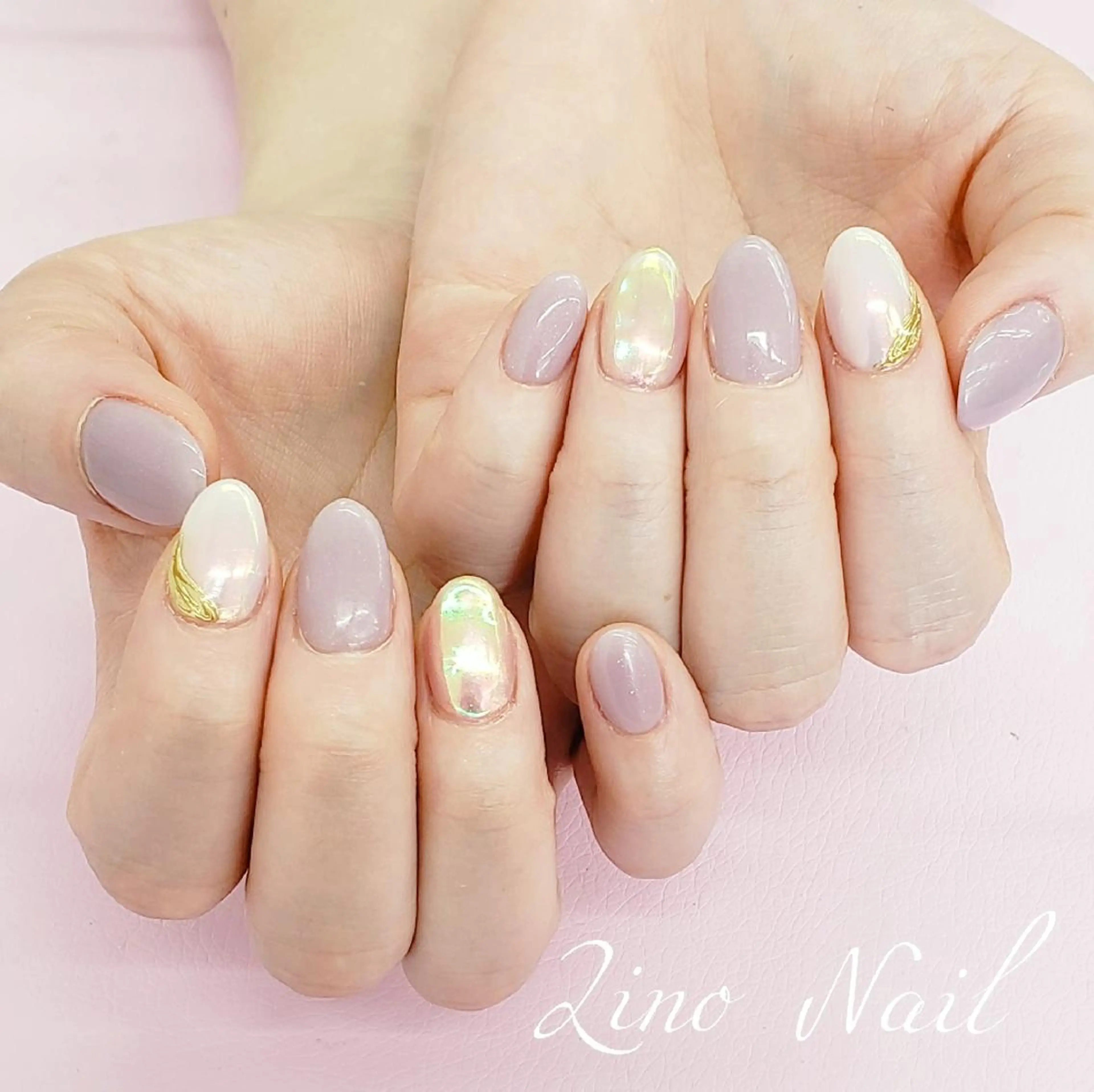ネイル オーロラネイル カジュアル ジェルネイル 氷ネイル・うるうるネイル キラキラネイル ハンドネイル Lino Nailのネイルデザイン