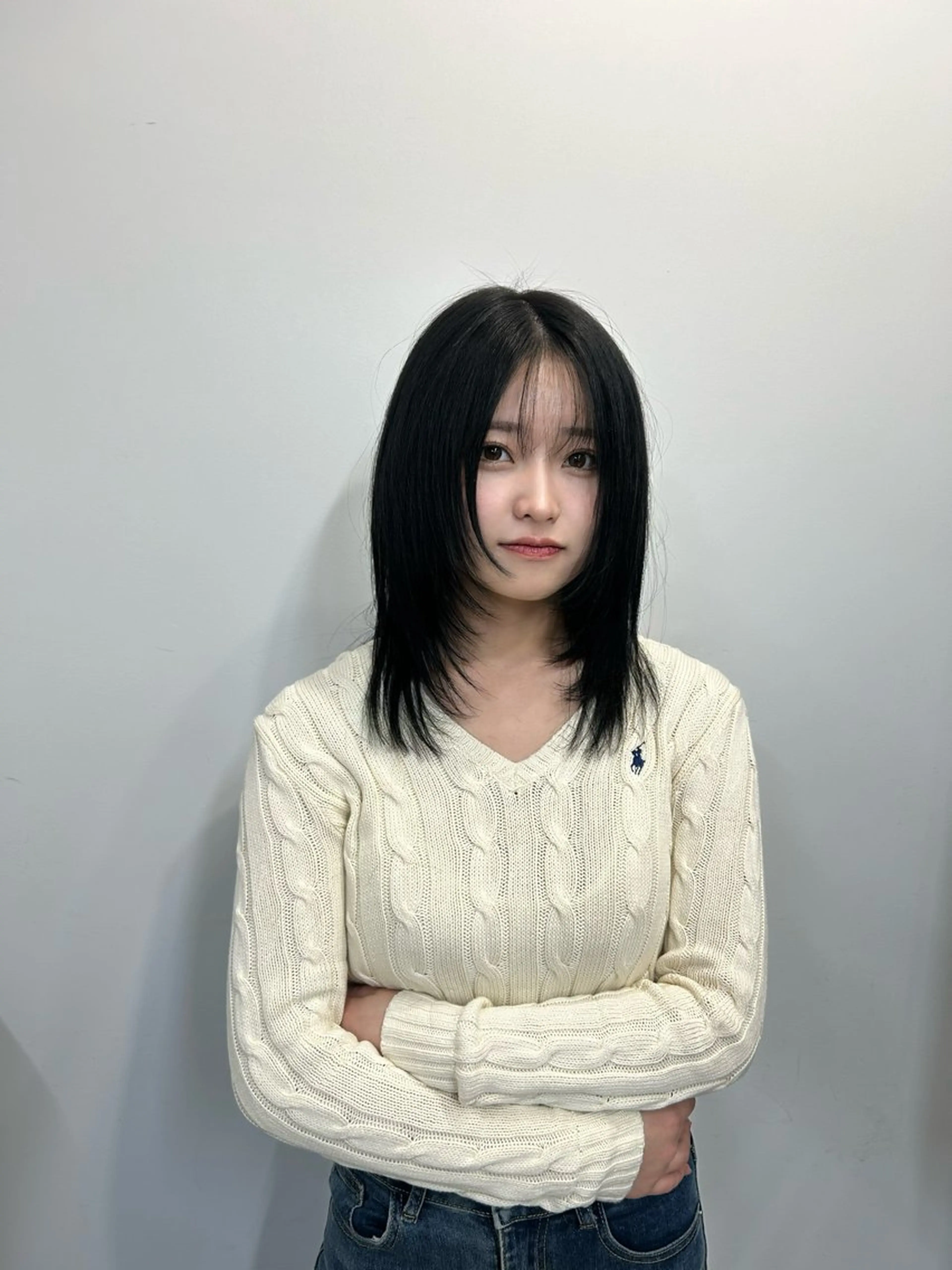 ミディアム 似合わせカット ウルフカット カット sunc所属・梅田l大人韓国ヘア レイヤー×艶カラーのヘアスタイル