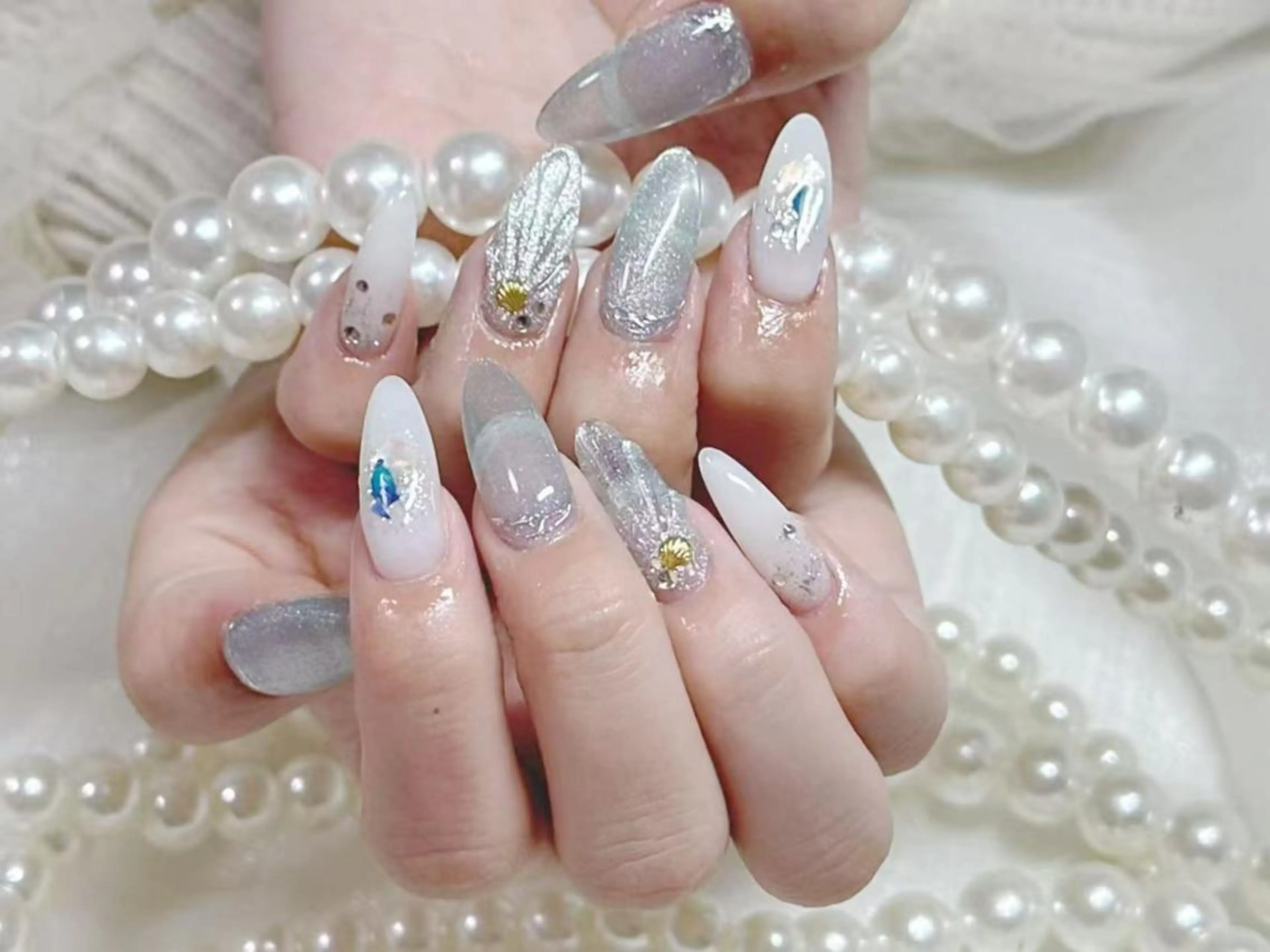 ネイル アートネイル クリアネイル 成人式 長さ出し フラッシュネイル ハンドネイル Ru na🍳のネイルデザイン