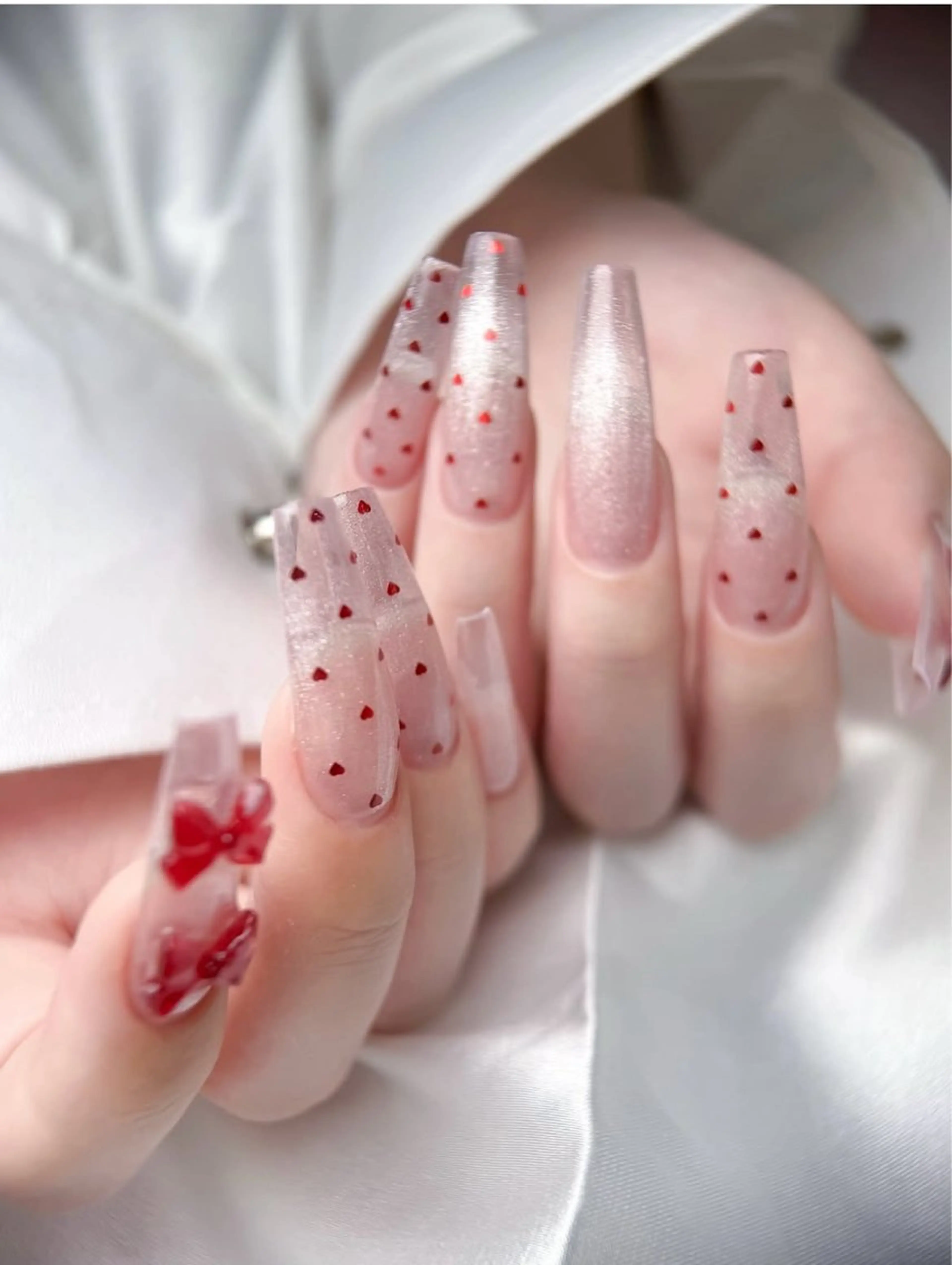 ネイル アートネイル 長さ出し ガーリー 韓国ネイル 持ち込み Rin Nail 新大久保店のネイルデザイン