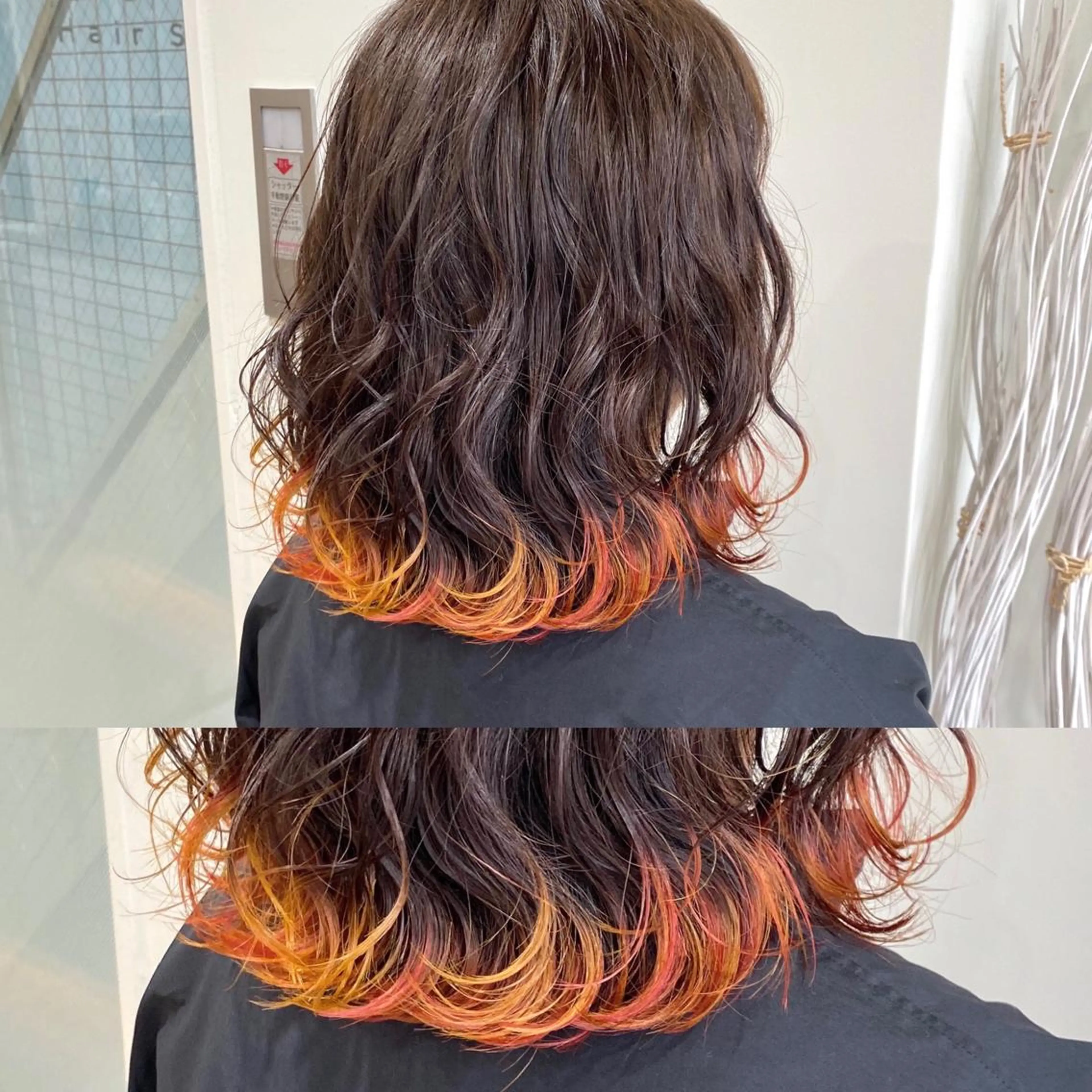 ミディアム カラー オレンジ イエローカラー やじま ひろこのヘアスタイル