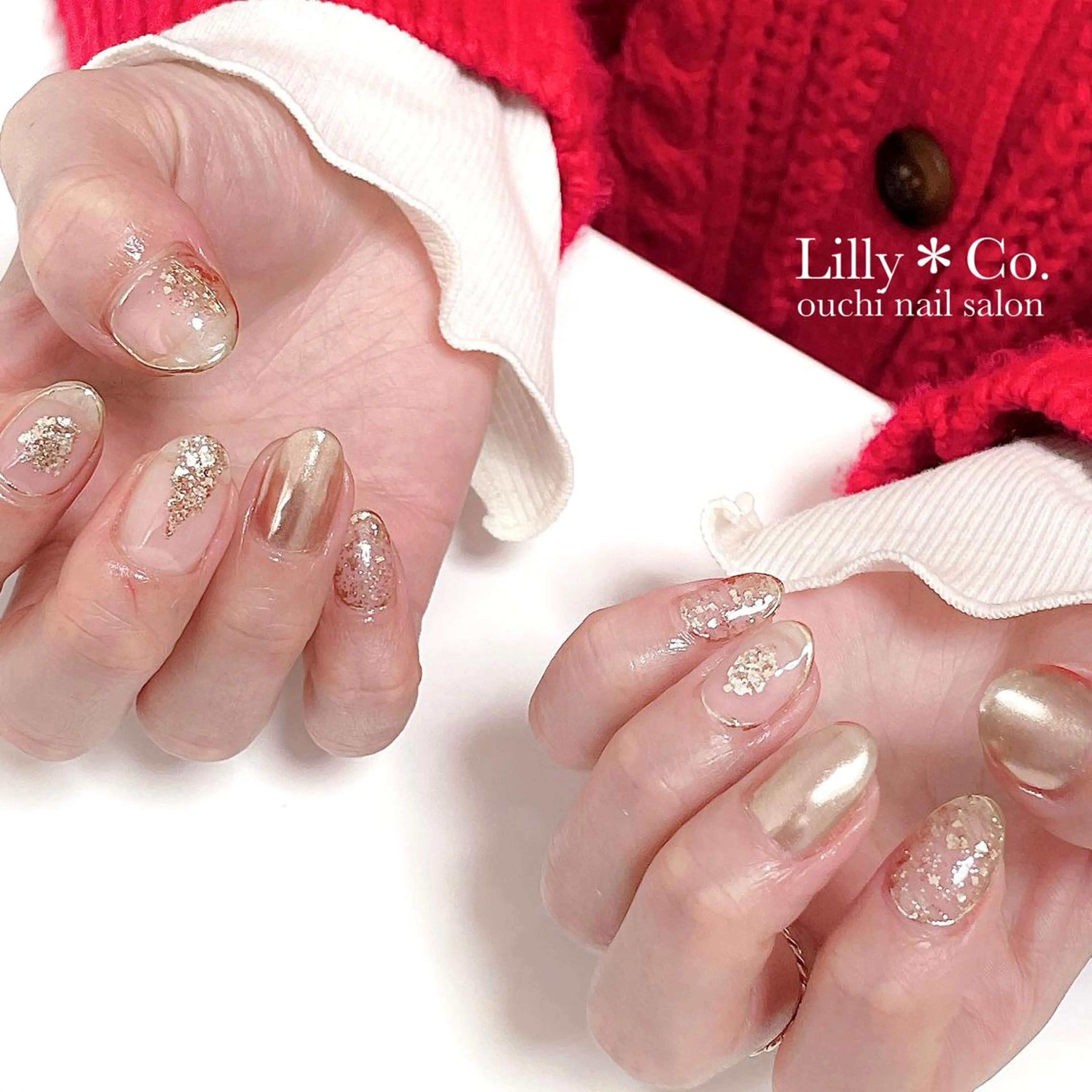 ネイル ゴールド ハンドネイル ハンドケア Lilly Co.のネイルデザイン