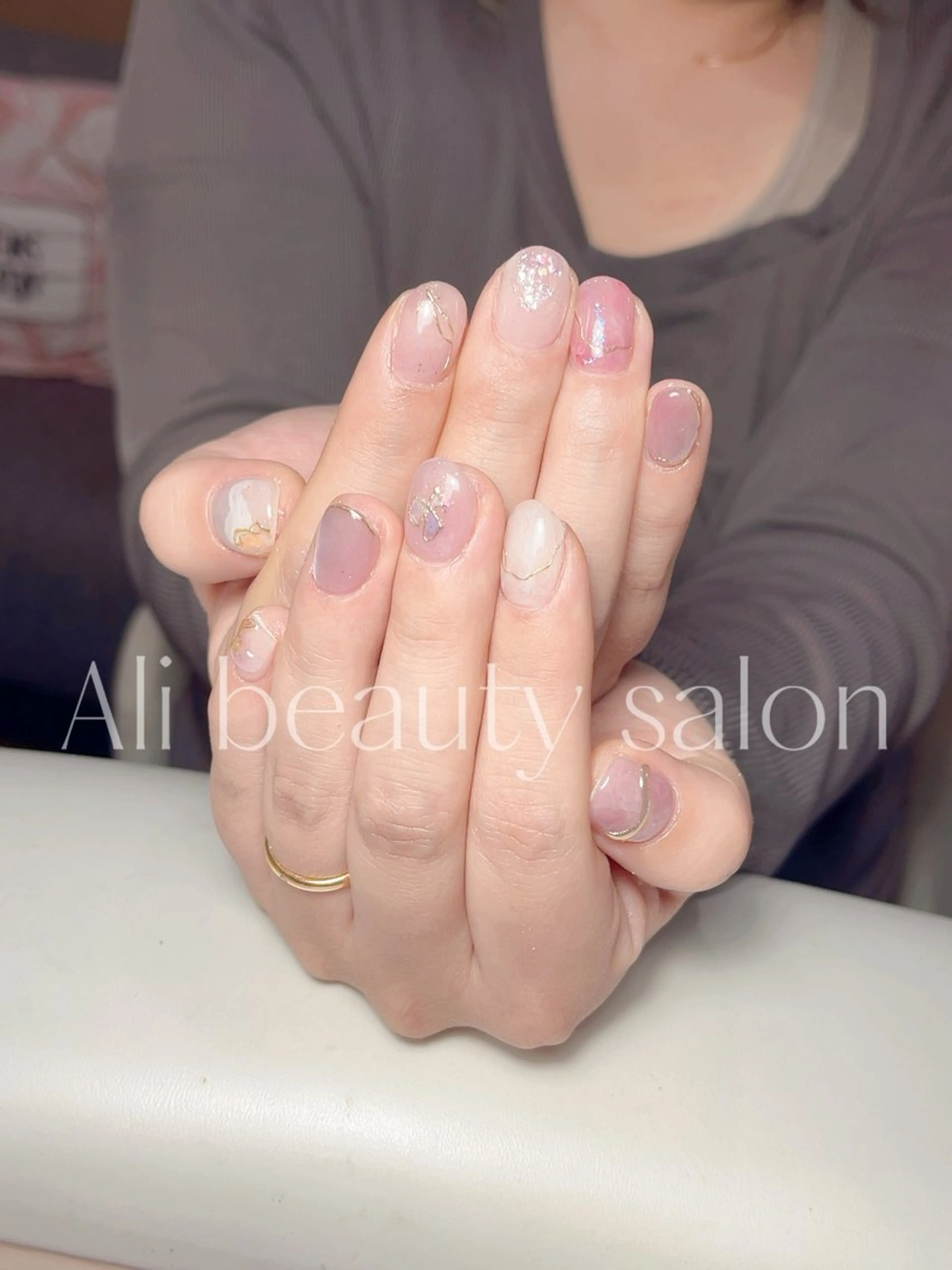 ネイル 大理石ネイル(マーブル) ミラーネイル ハンドネイル Ali 新小岩 ネイル専門のネイルデザイン