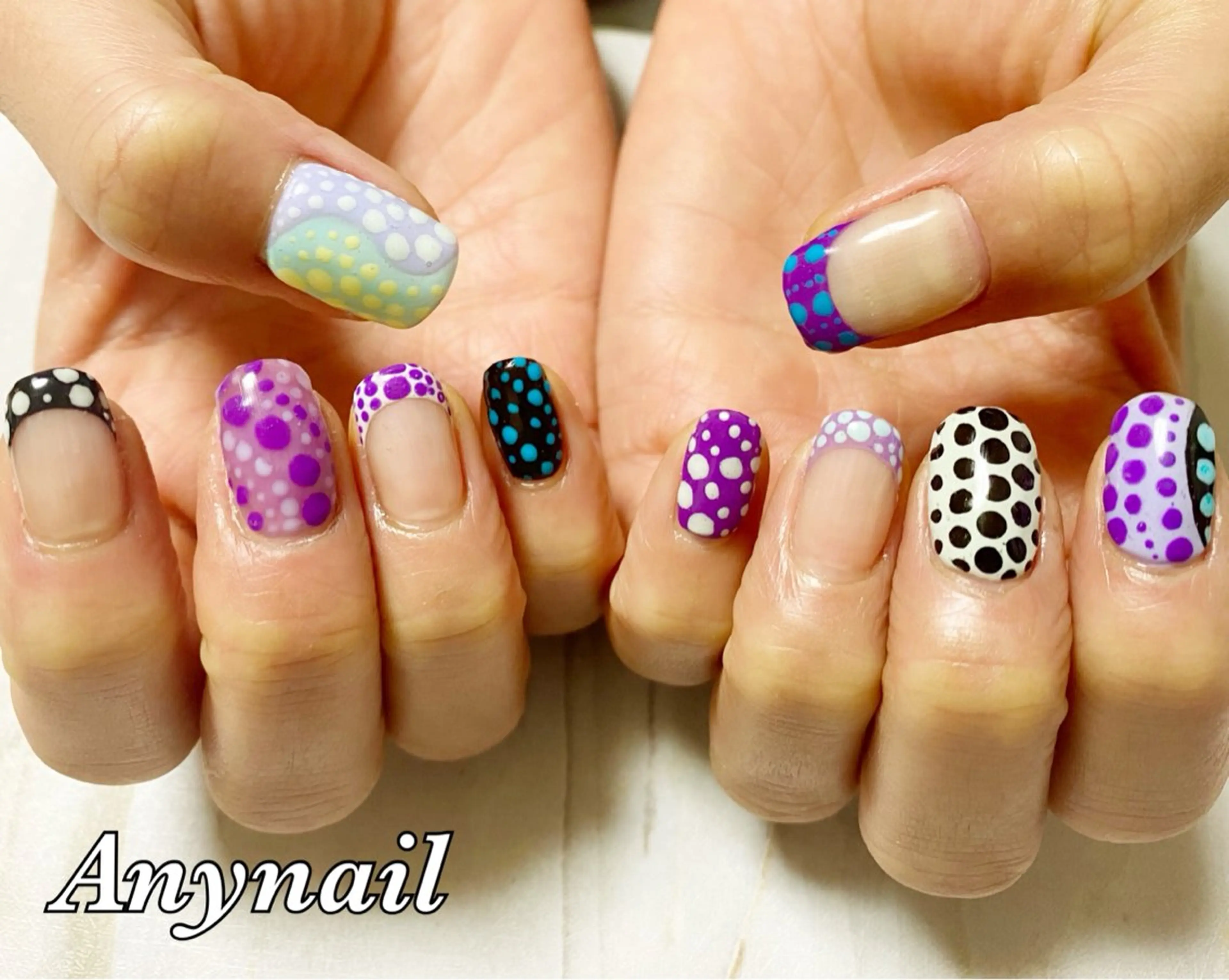 ネイル ブルー ドット ハンドネイル 岩澤 恵子のネイルデザイン