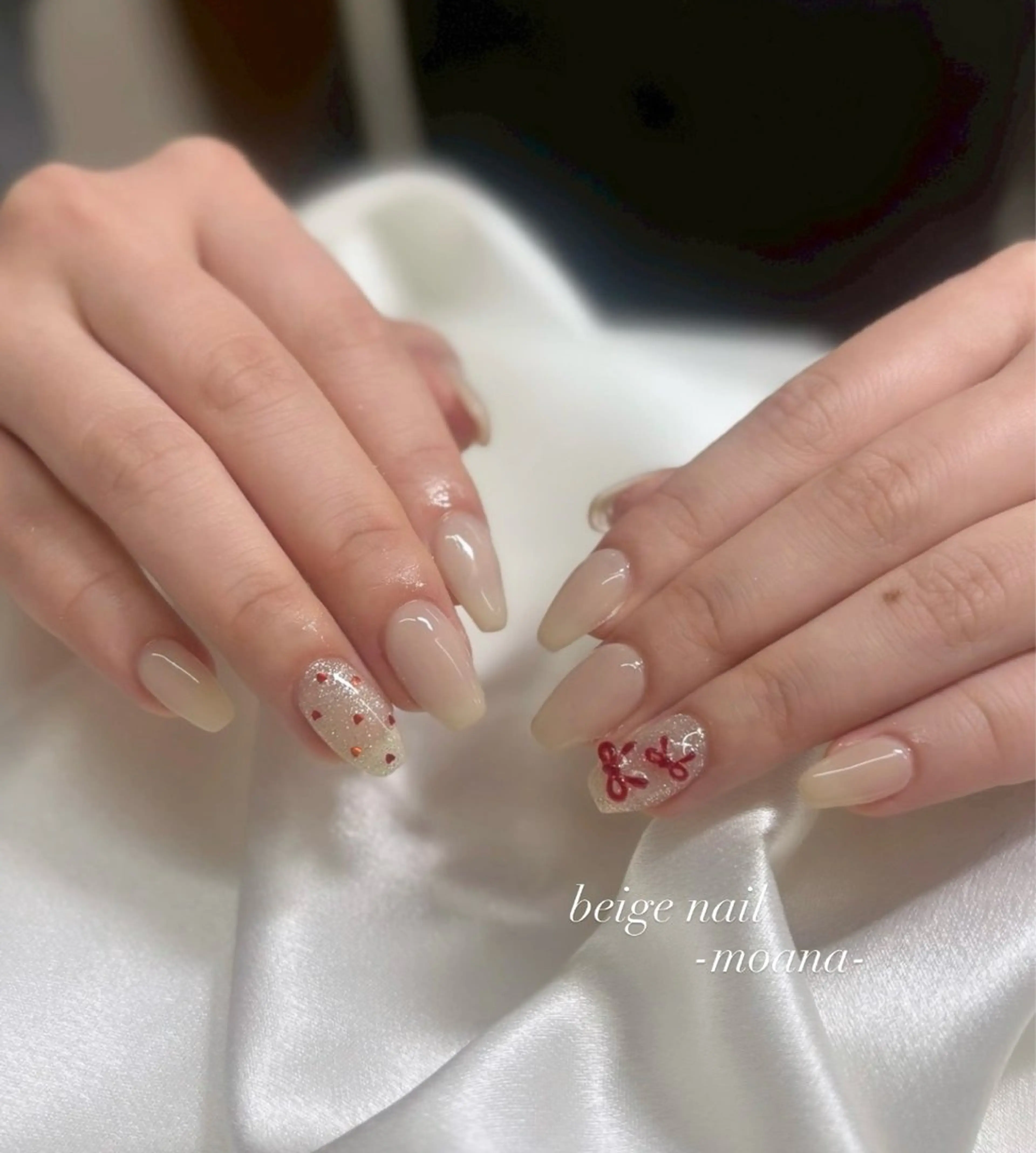 ネイル フラッシュネイル キラキラネイル ワンカラーネイル リボン シンプルネイル ハンドネイル Moana nail Hiyoriのネイルデザイン