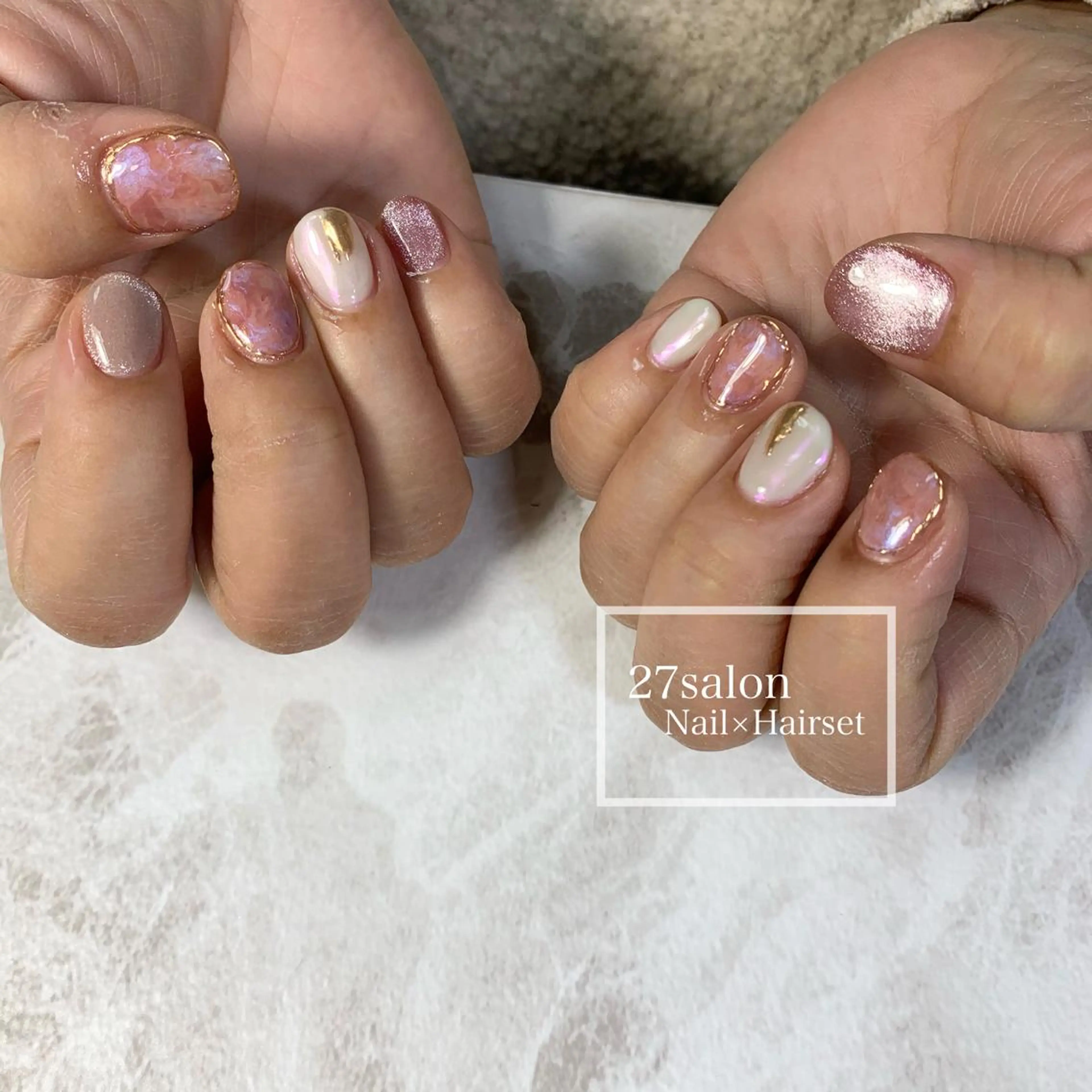 ネイル アートネイル オーロラネイル マグネットネイル 春ネイル 27salon yuinaのネイルデザイン