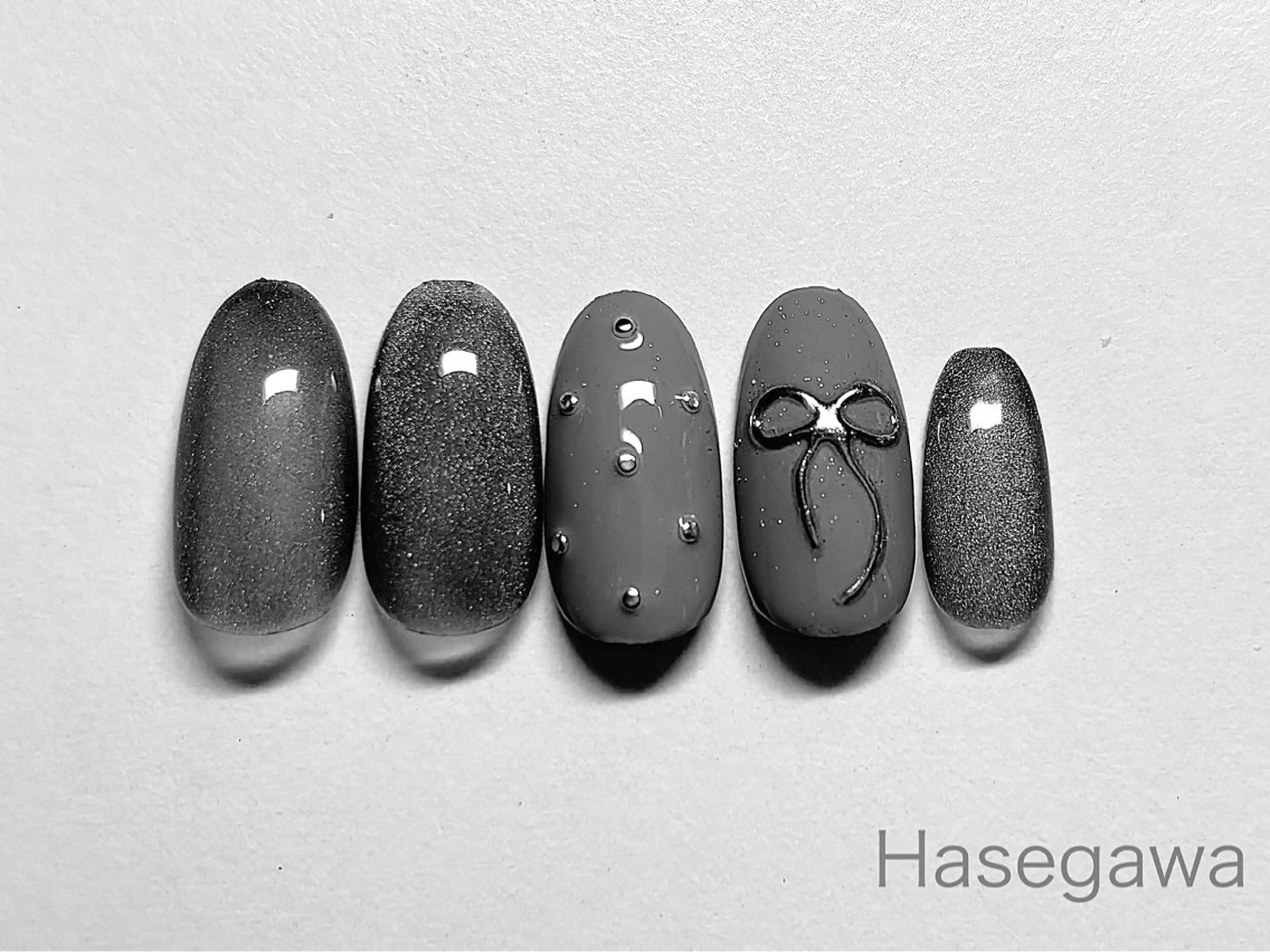 ネイル アートネイル マグネットネイル リボン ハンドネイル DROP所属・DROP 長谷川のネイルデザイン