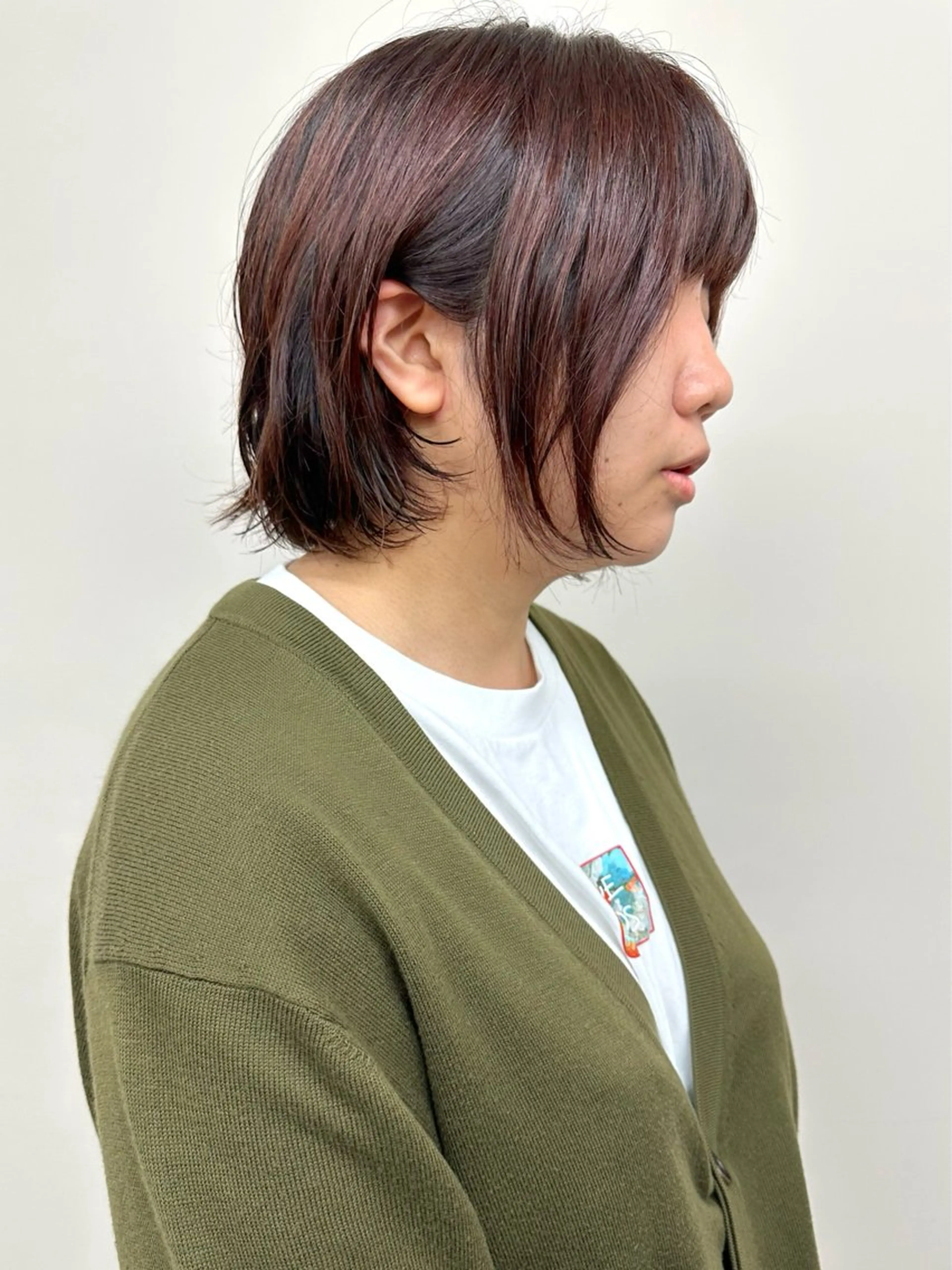 ミディアム カラー ボブ くせ毛 カット ヘッドスパ 小顔ボブ/お悩み解決 /ボブパーマ/とういのヘアスタイル