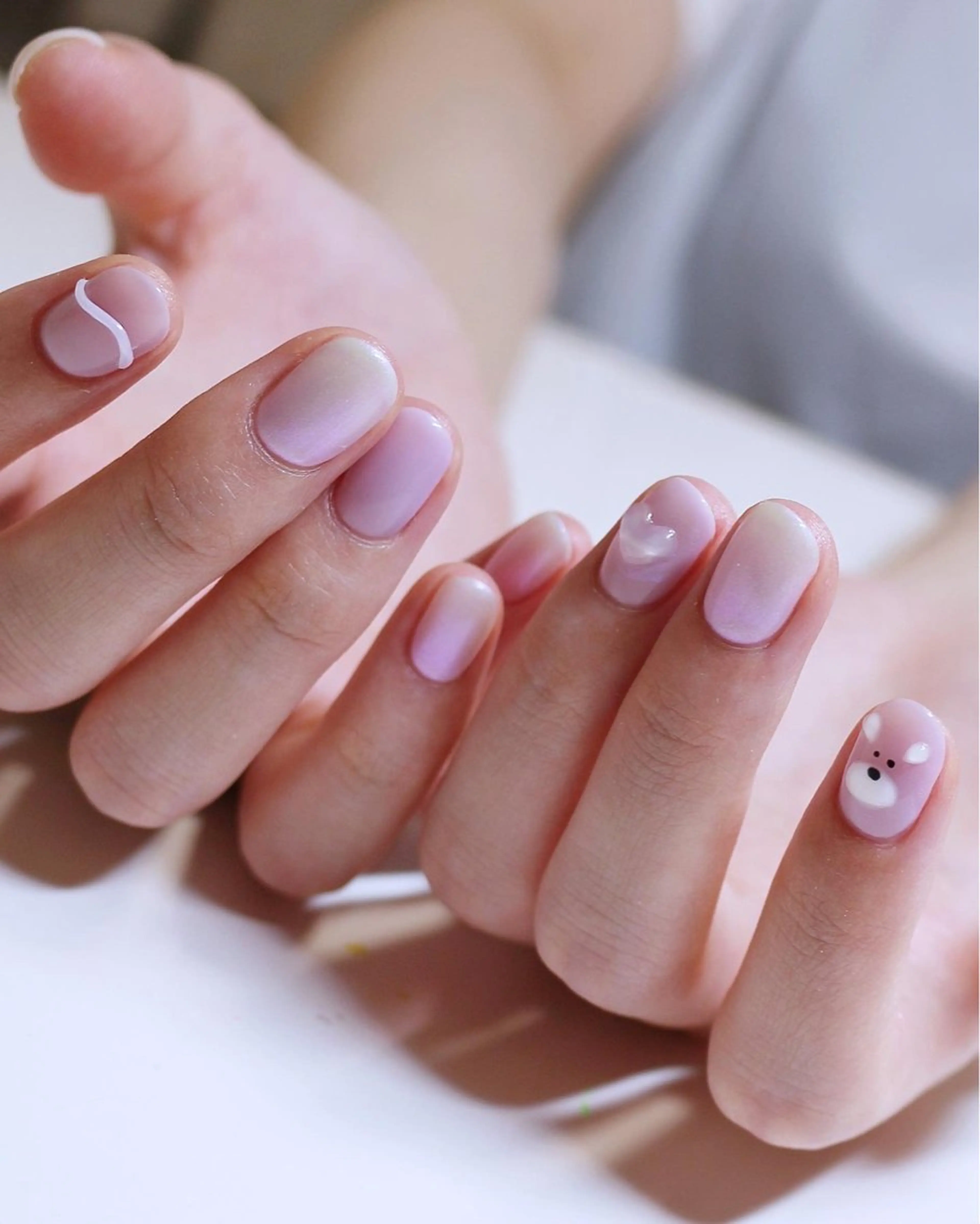 ネイル ハート ピンク パープル シンプルネイル Baku Nailsのネイルデザイン