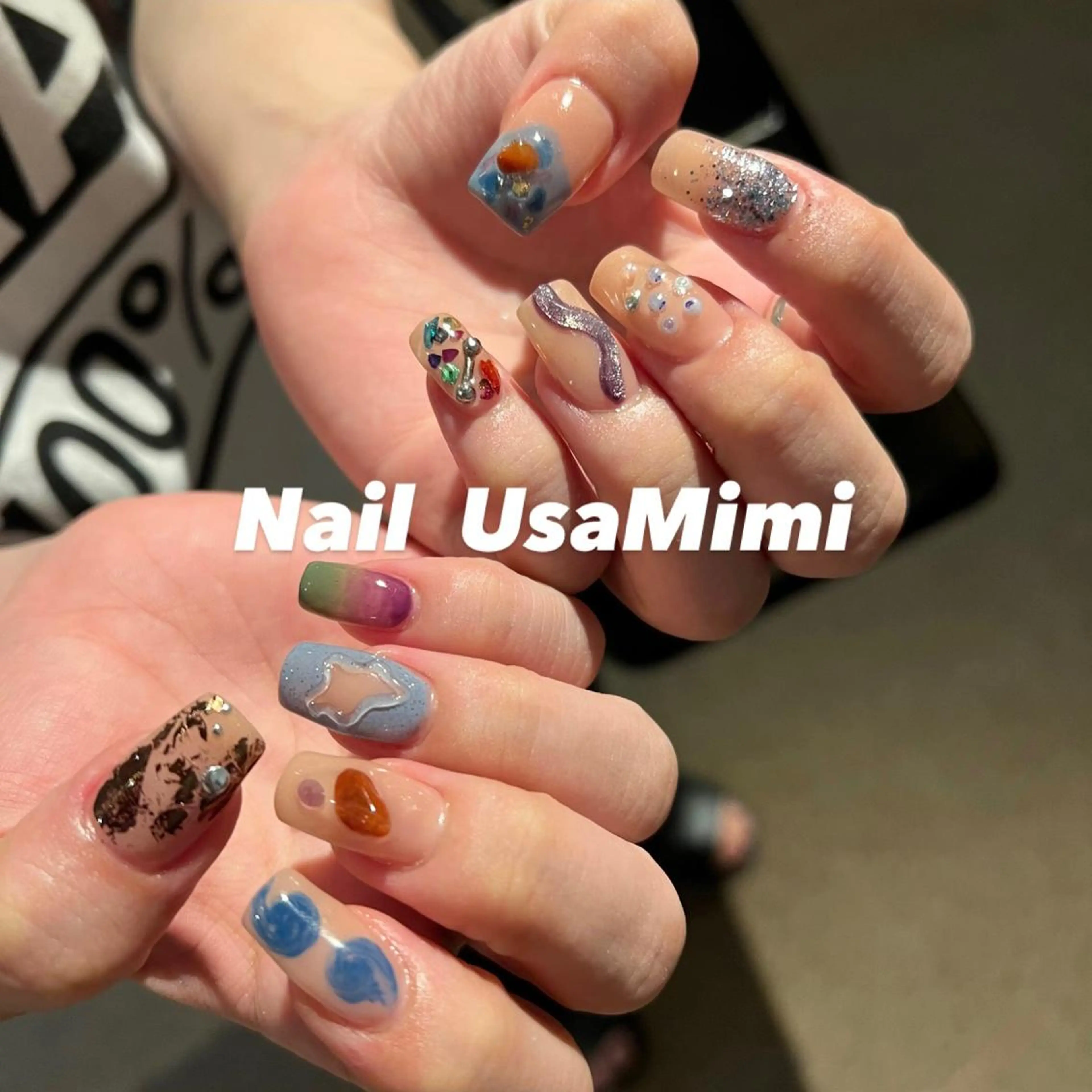 ネイル クリアネイル フットネイル ジェルネイル マグネットネイル 持ち込み 本町ネイルNail UsaMimiのネイルデザイン