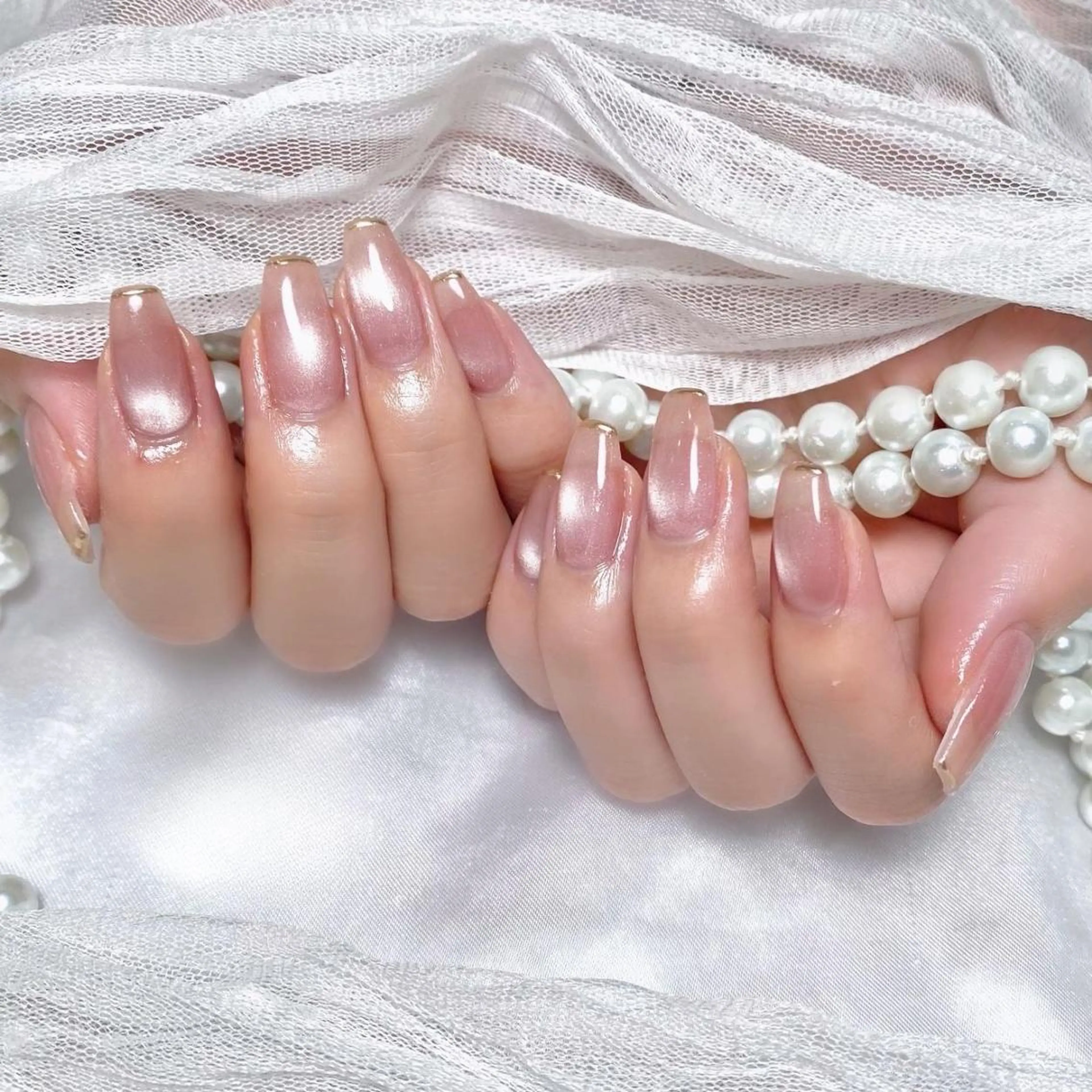 ネイル アートネイル フラッシュネイル フレンチネイル ジェルネイル ガラスフレンチ M2 BEAUTY ネイル　サロンのネイルデザイン