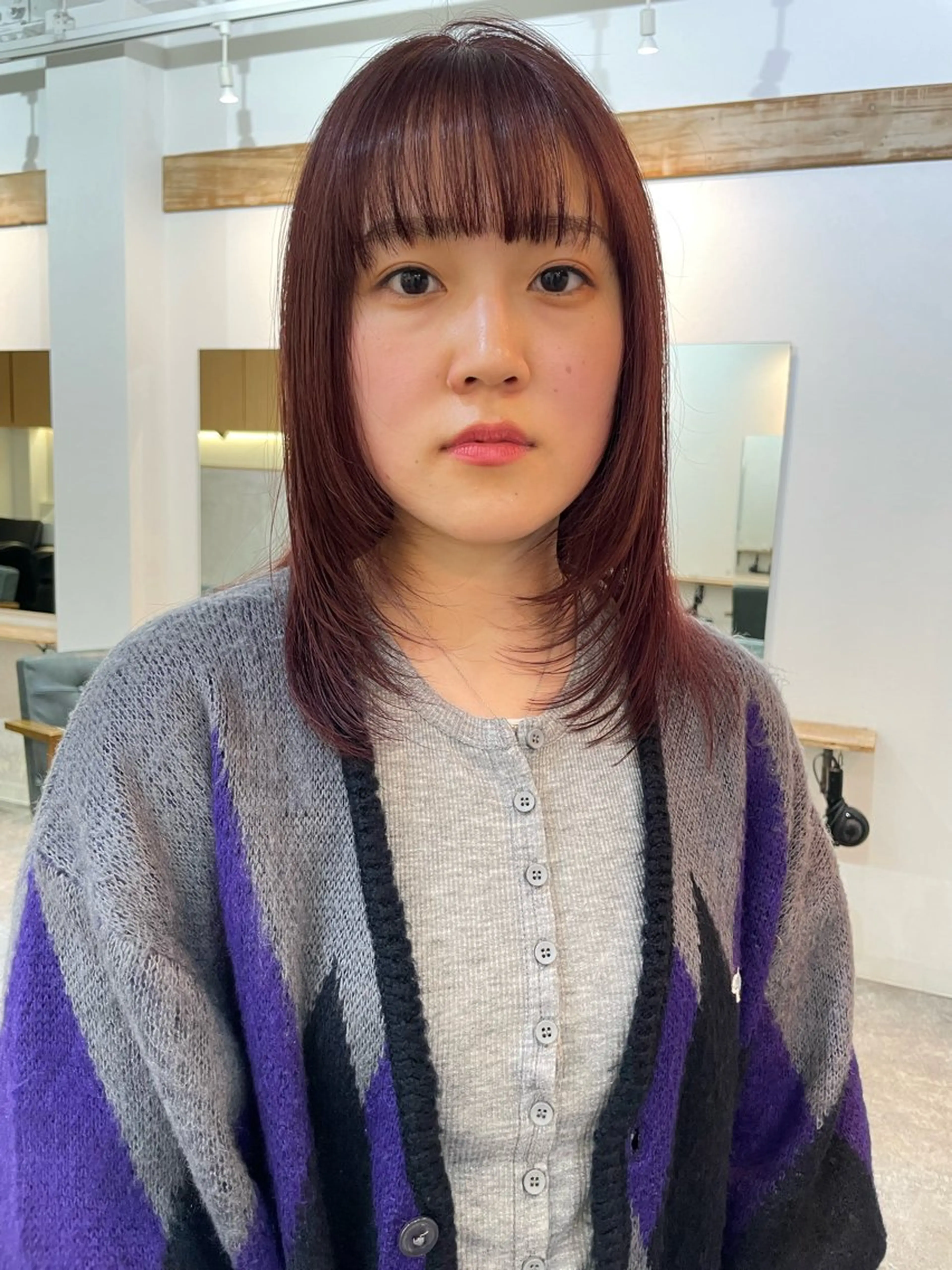 セミロング カラー ブラウンカラー ピンクカラー ピンクブラウン レッドカラー ヘアカラー 水野谷愛/ボブ/ レイヤー/暖色カラーのヘアスタイル