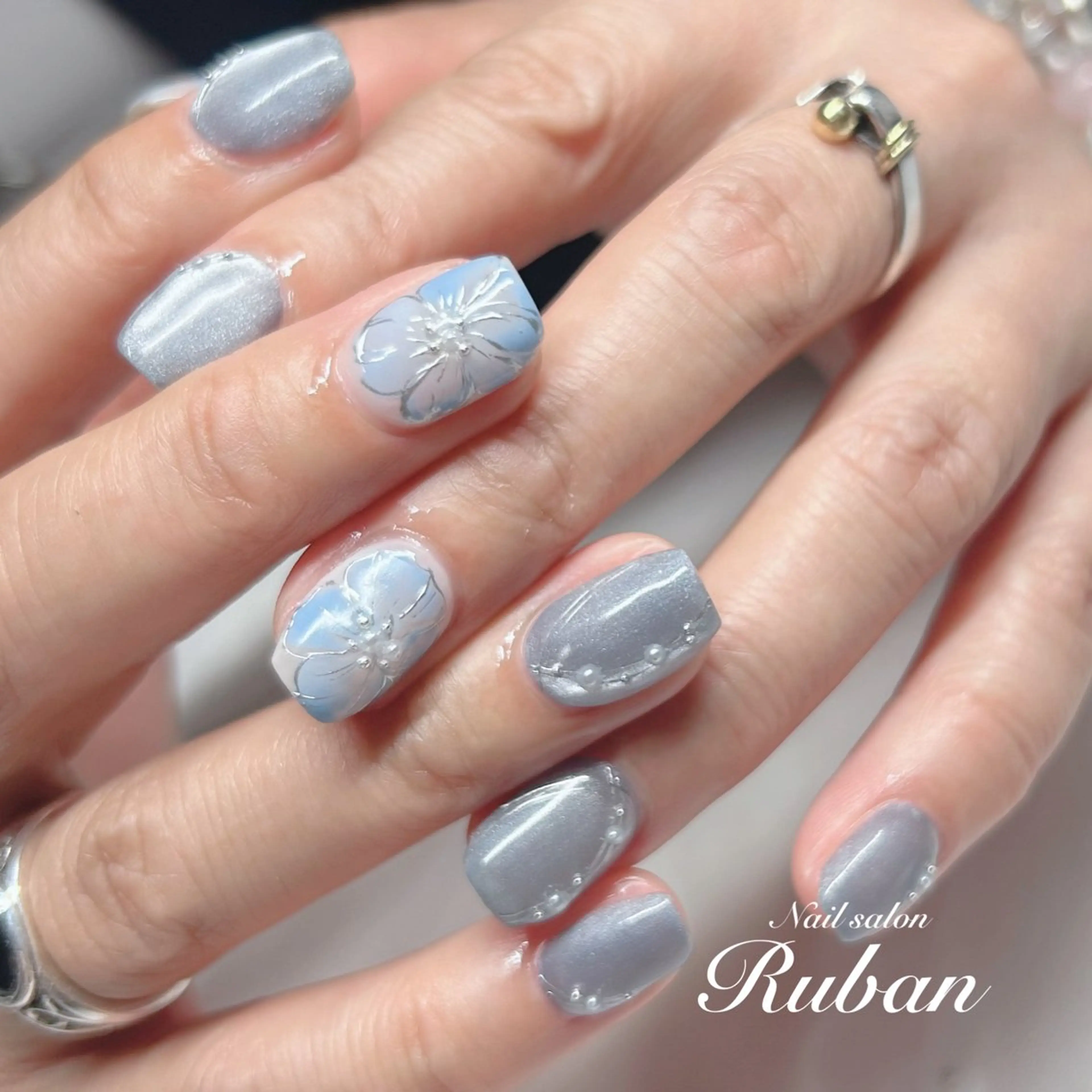 ネイル フラワーネイル マグネットネイル Nail salon Ruban所属・Nail salon Rubanのネイルデザイン