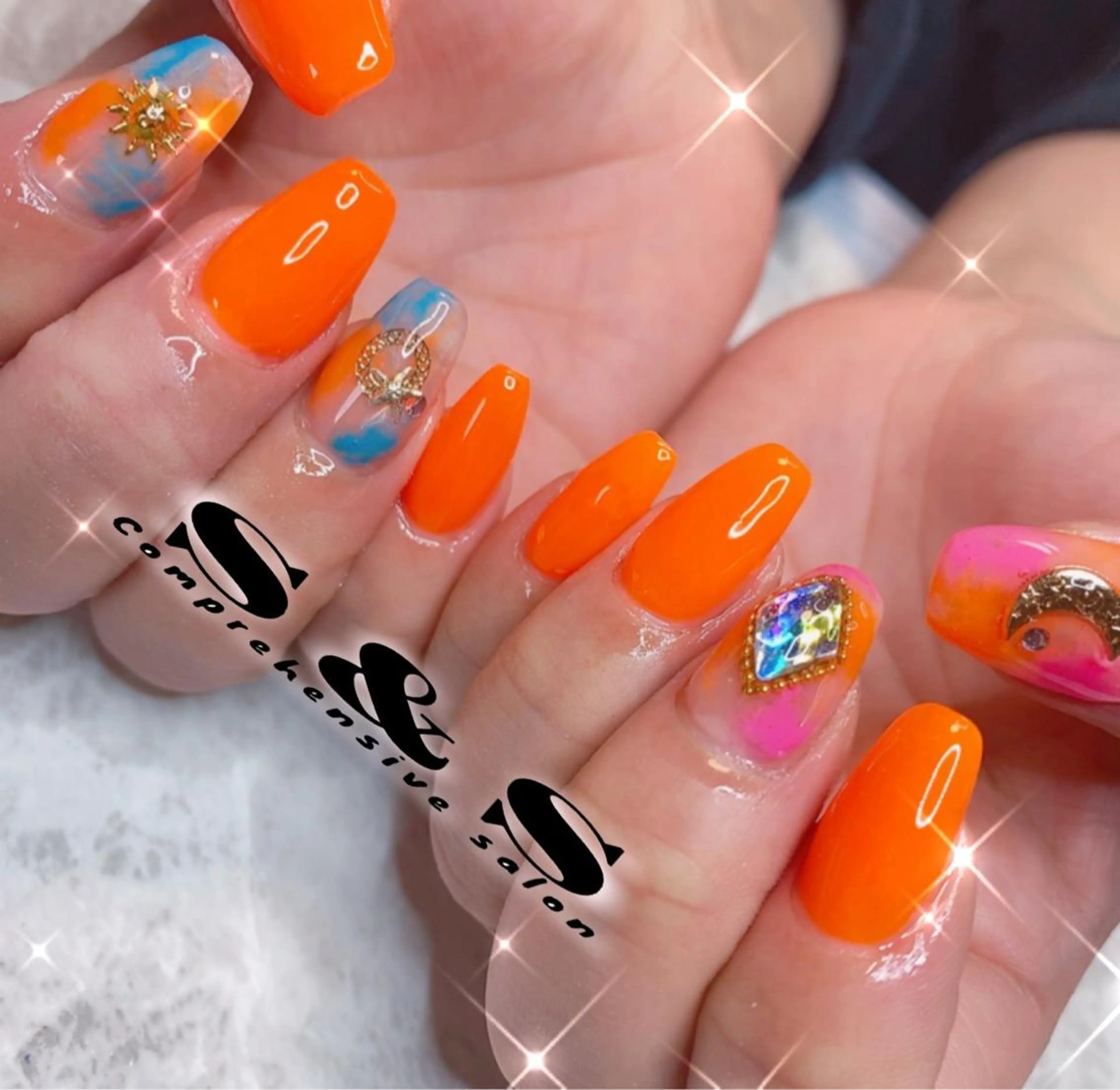 ネイル アートネイル ジェルネイル 大理石ネイル(マーブル) オレンジ 夏ネイル S&S 村田小百合のネイルデザイン