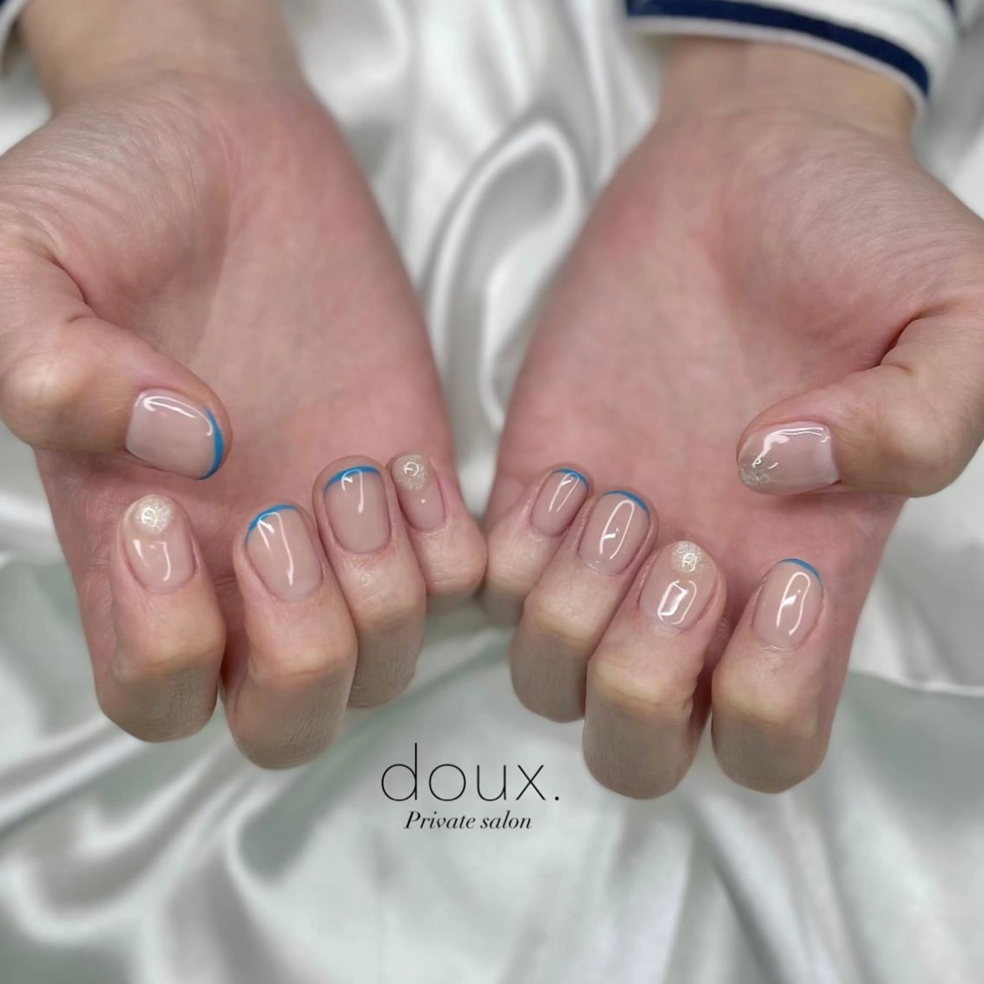 ネイル ブルー フレンチネイル doux. nailのネイルデザイン