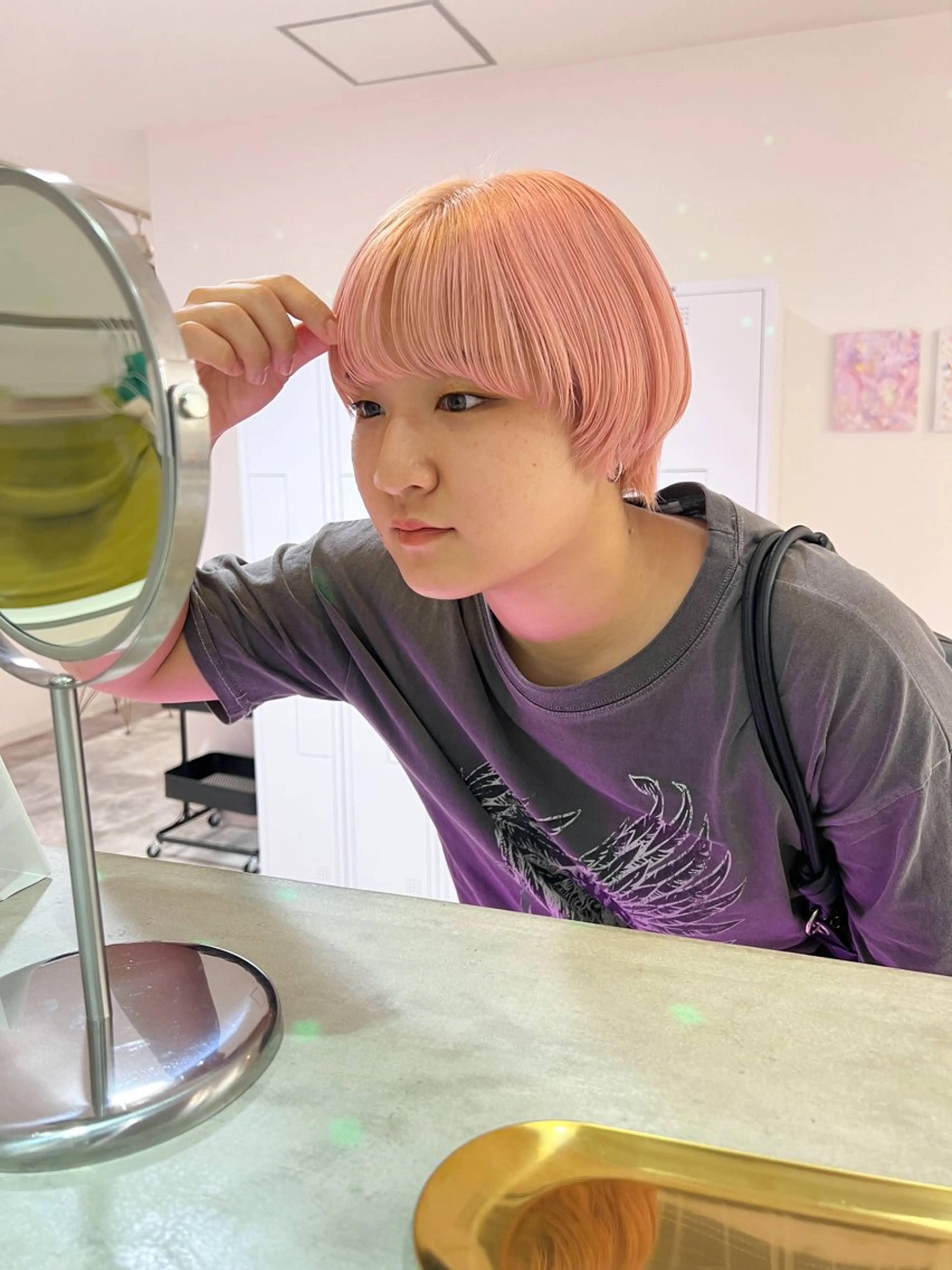 ショート カラー ブリーチ ヘアカラー トリートメント 🎀ダブルカラー/ ピンク×ガーリー🎀のヘアスタイル