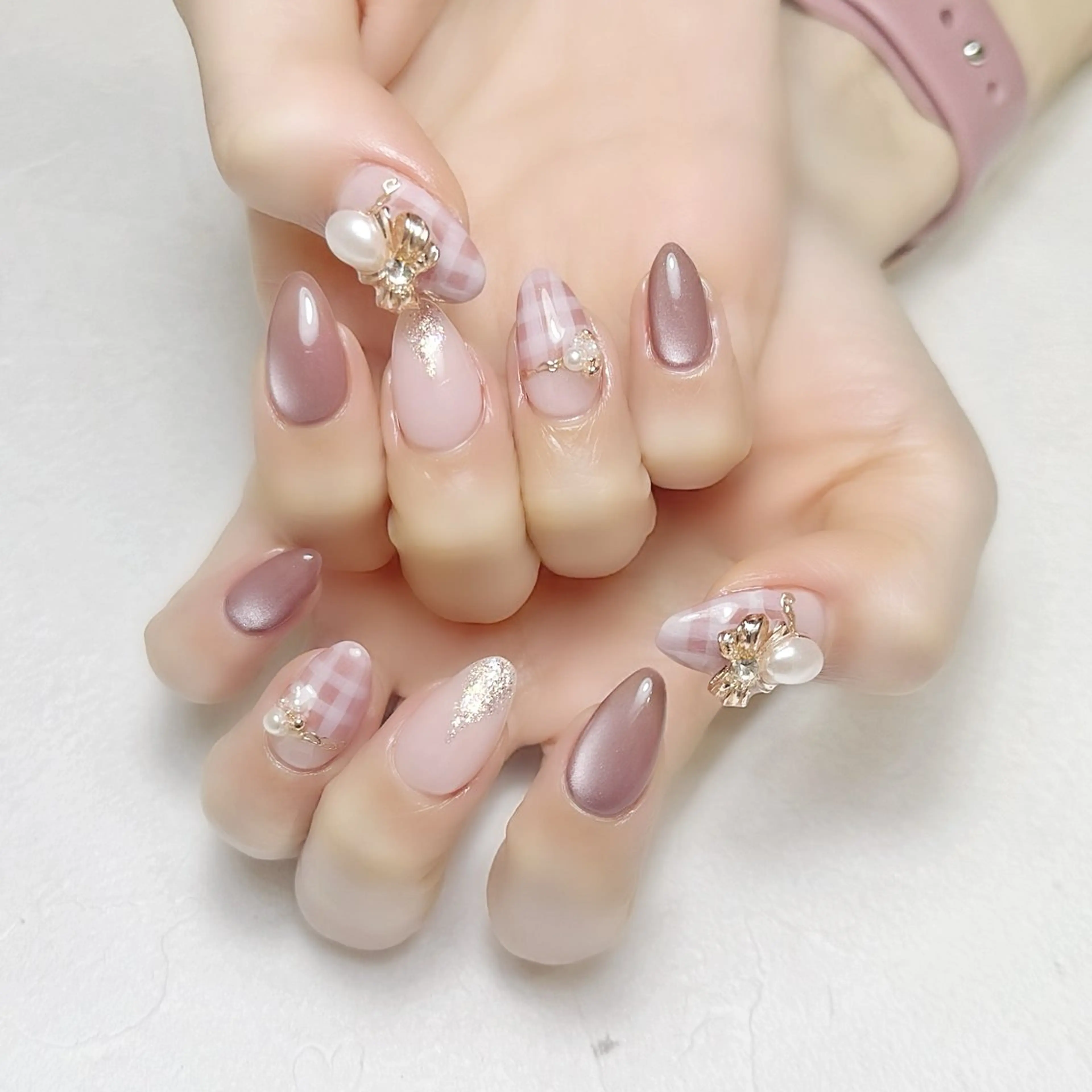 ネイル ブラウン キラキラネイル ミラーネイル 夏ネイル rouse nail RISATOのネイルデザイン