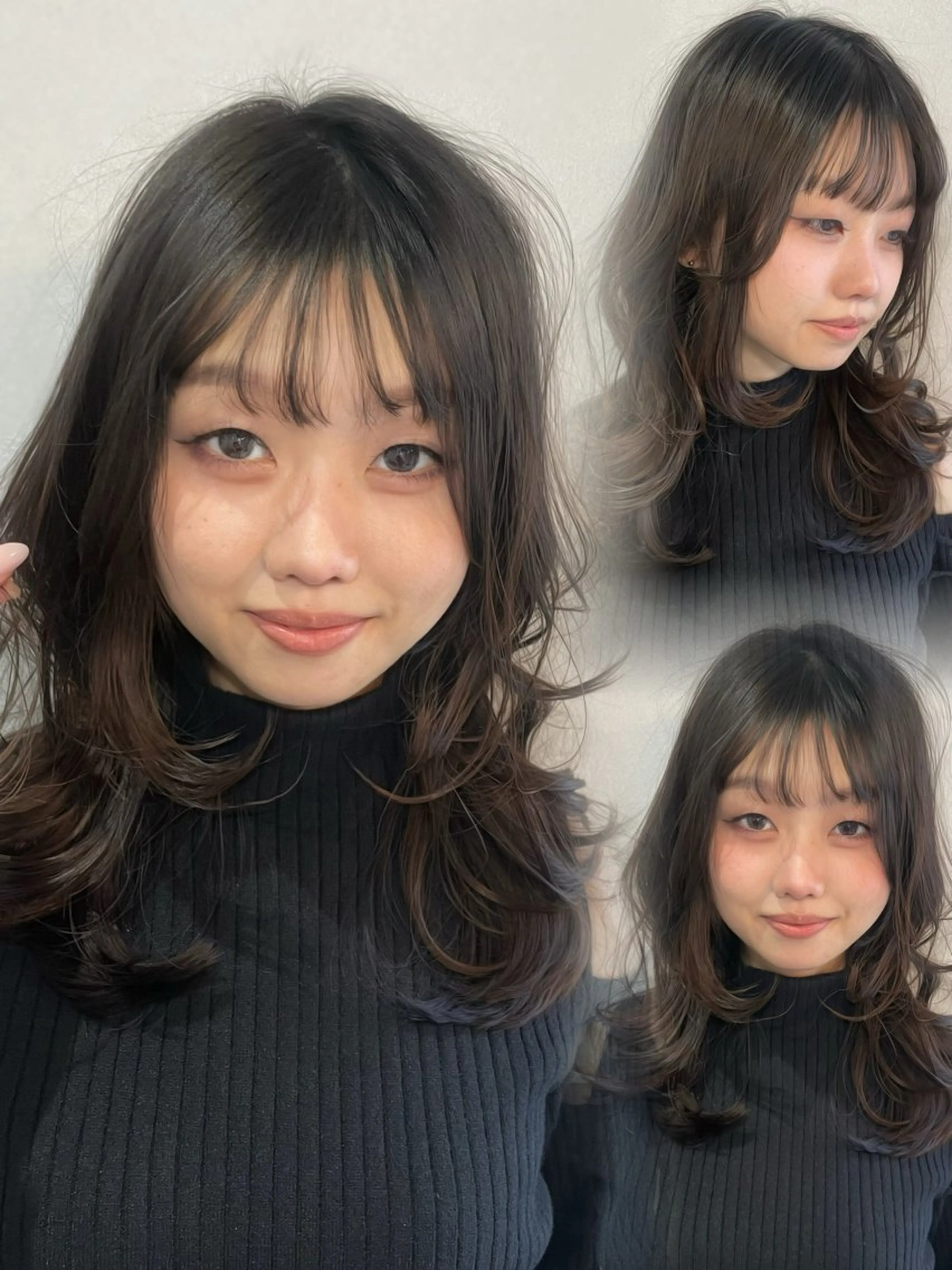 ミディアム カット ヘアカラー トリートメント 似合わせカット/ 顔周りカット/まりなのヘアスタイル