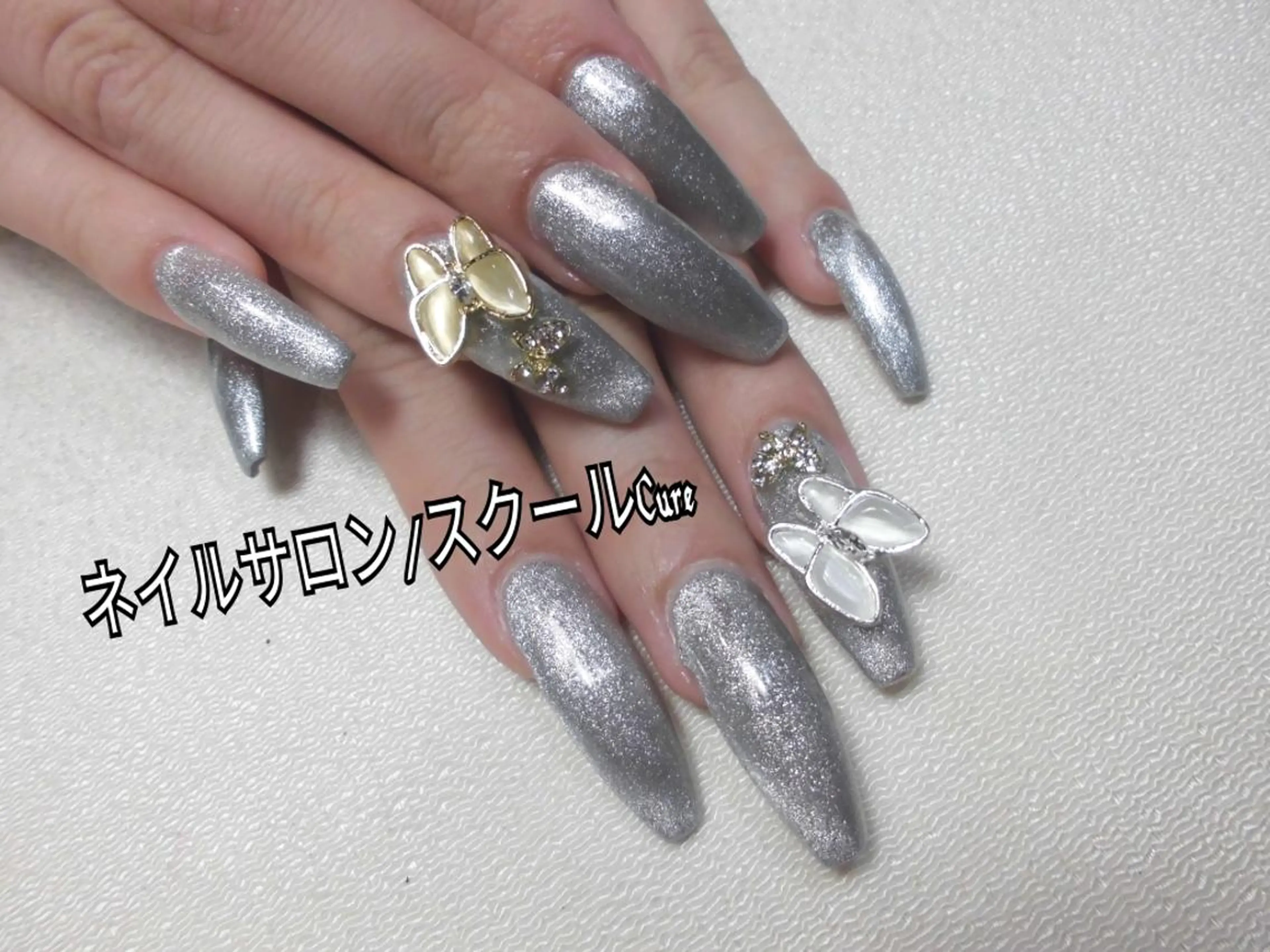 ロング ネイル 長さ出し スカルプネイル ネイルサロン Cureのネイルデザイン