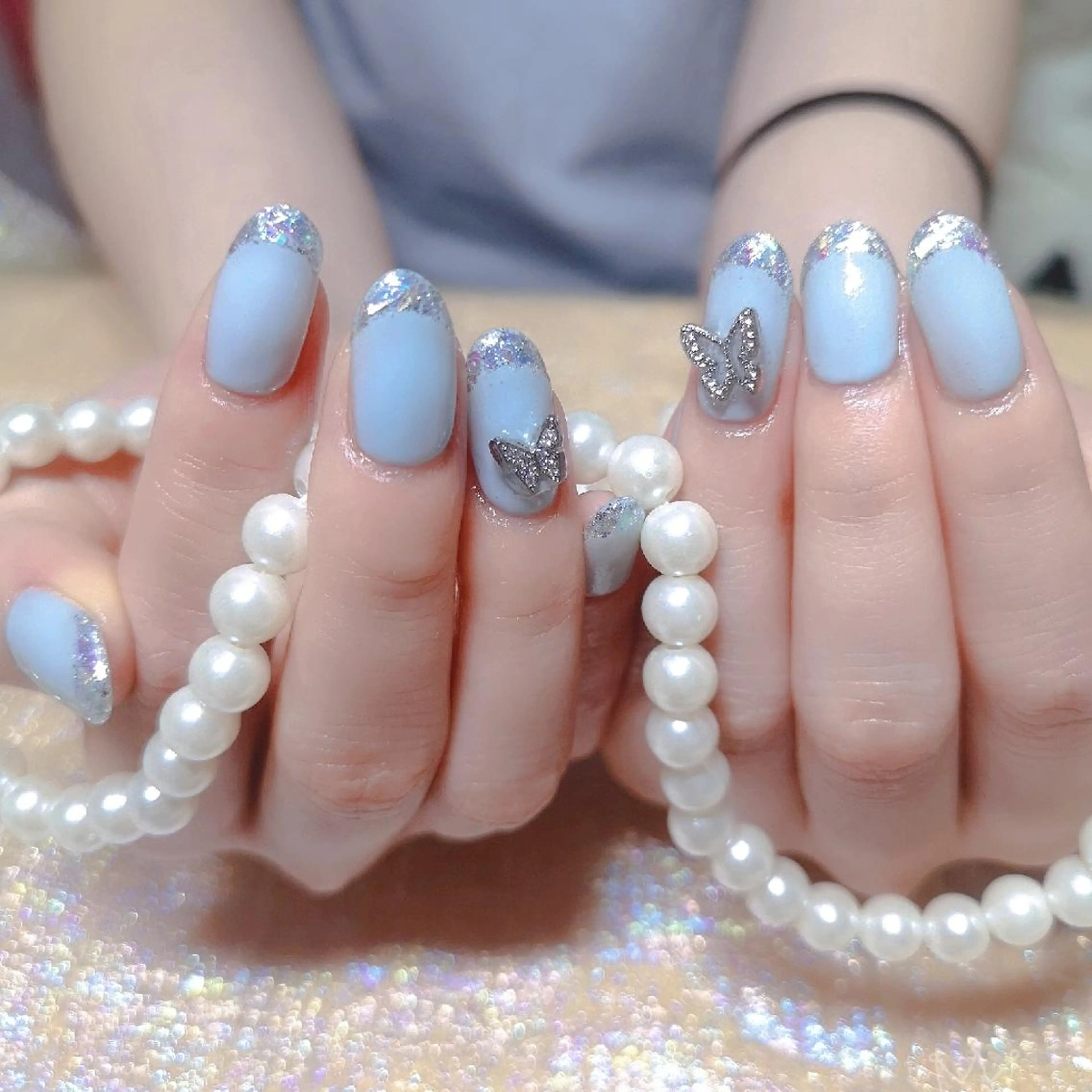 ネイル ミディアム ネイリストゆか💅 長さだし、深爪矯正のネイルデザイン