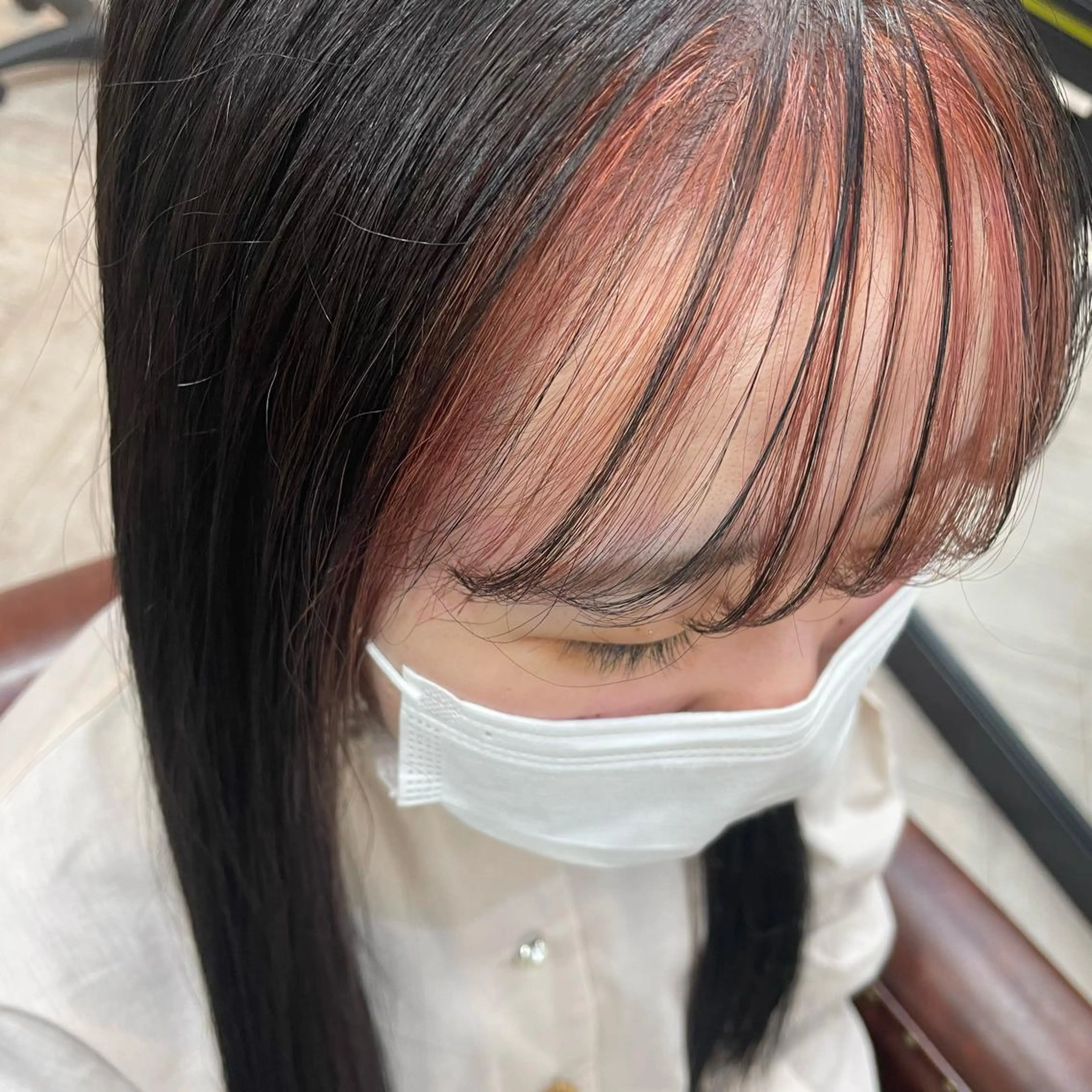 ロング カラー ミストバング  フェイスフレーミング オレンジ レッドカラー erina💖 CLUTCH天王寺のヘアスタイル