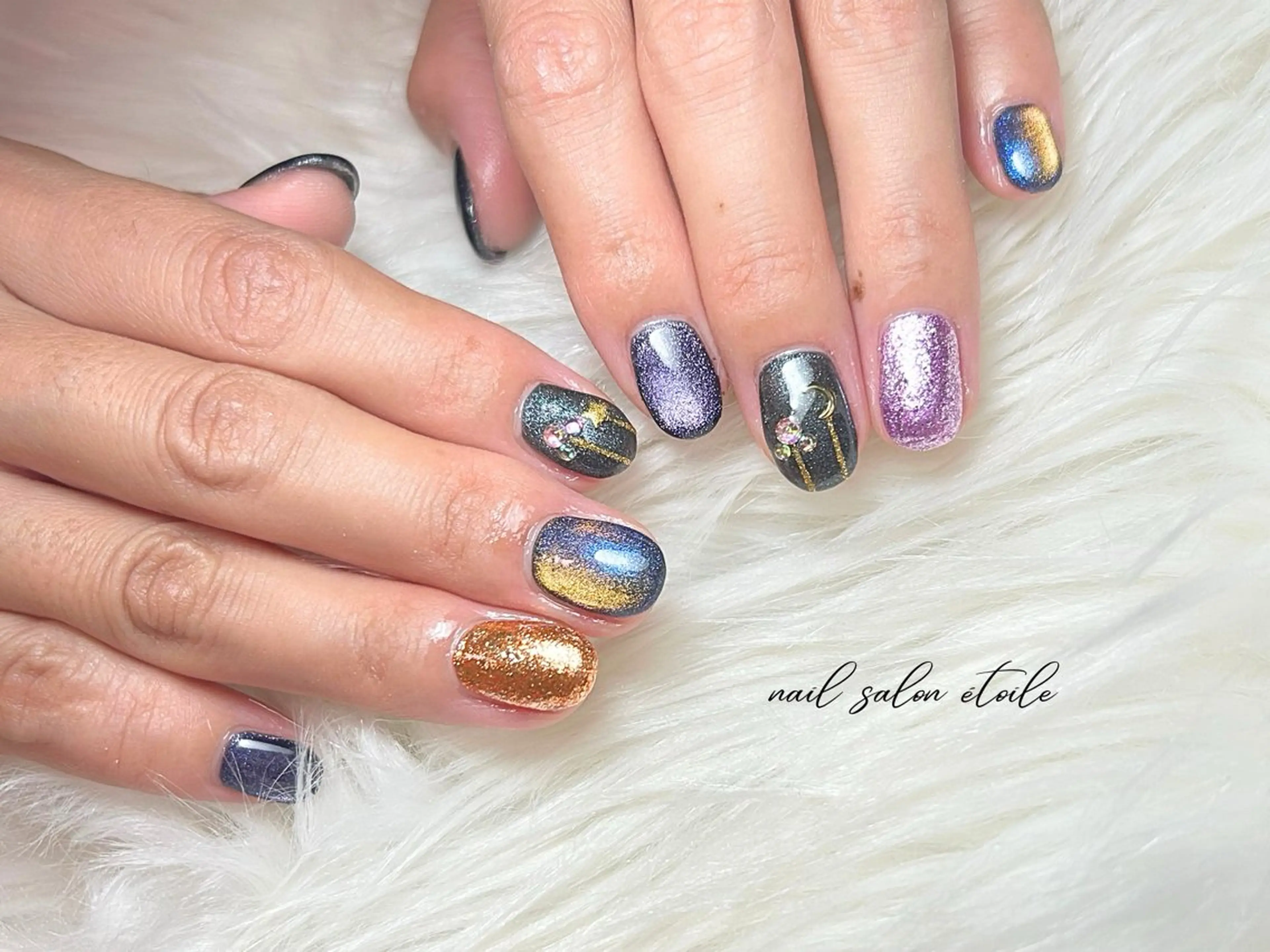 ネイル ハロウィン マグネットネイル パープル ハンドネイル nail salon étoileのネイルデザイン