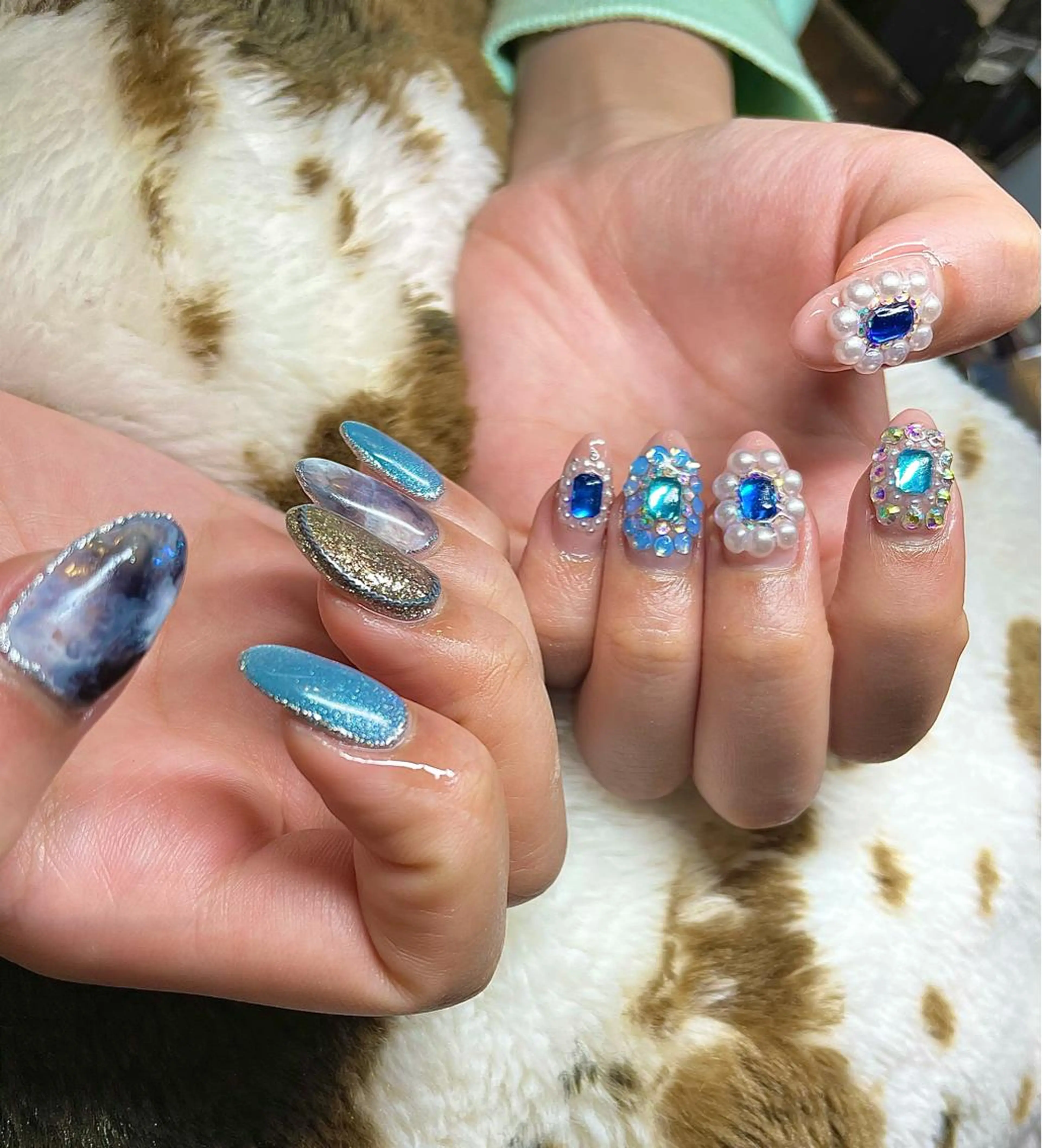 セミロング カラー パーマ ヘアアレンジ メンズ キッズ ネイル マツエク・マツパ ブルーカラー ブルー nail&eye Aoのマツエク・マツパデザイン