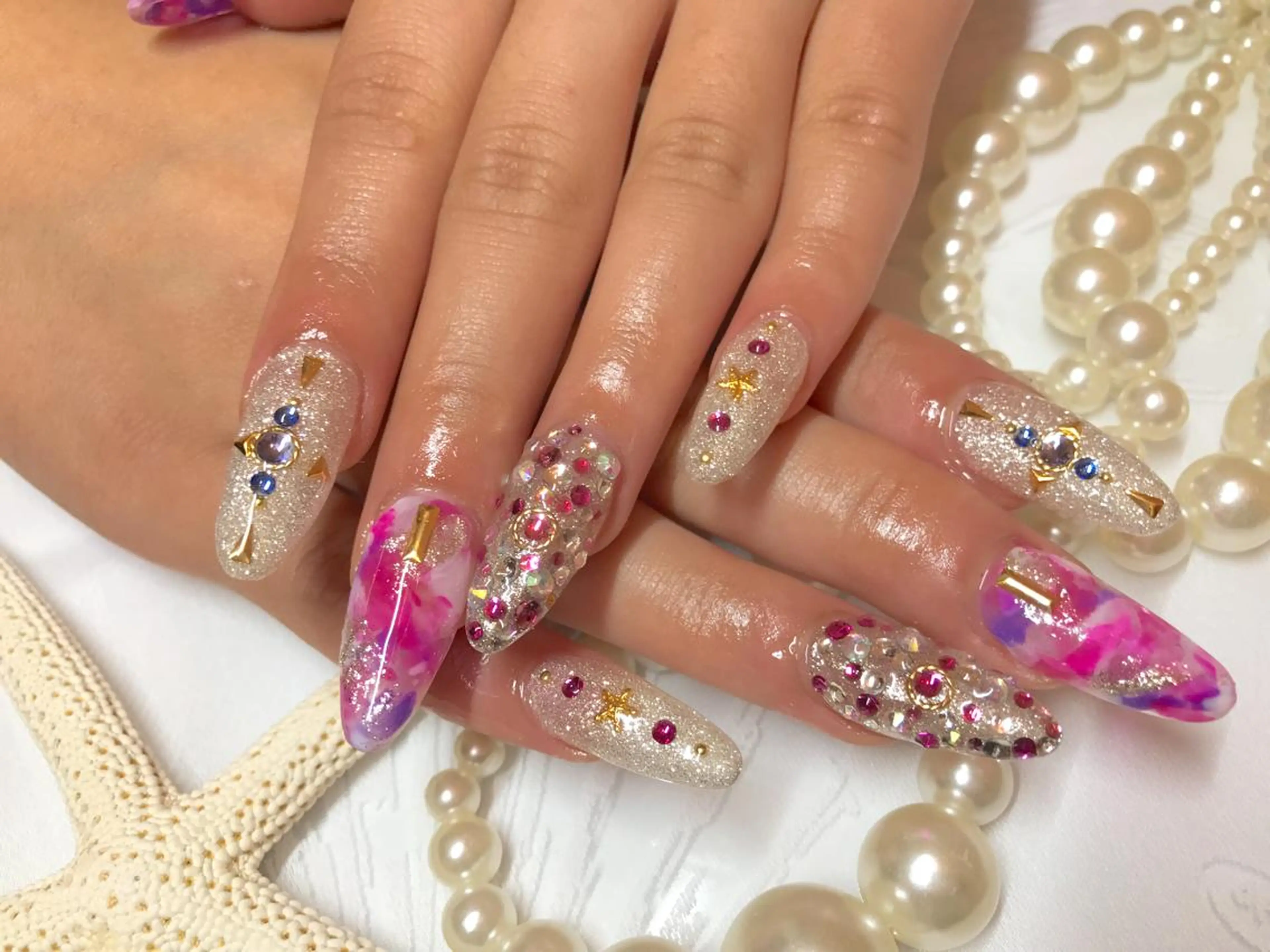 ネイル キラキラネイル ピンク パープル スカルプネイル Nail &Beauty Salon ☆Kirari☆所属・ビューティサロン ☆Kirari☆のネイルデザイン