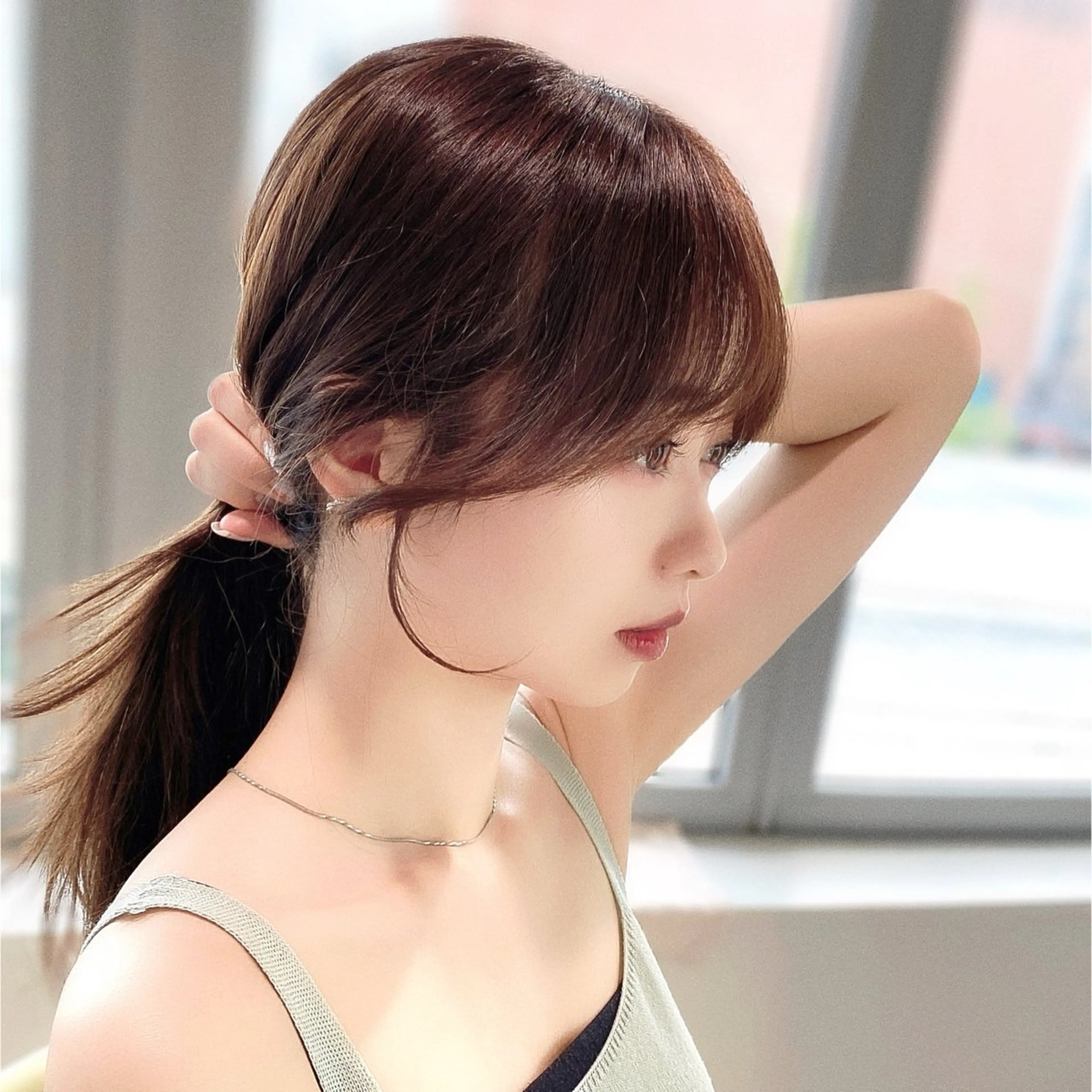 セミロング 顔まわりレイヤー 顔周りカット レイヤーカット おくれ毛 サイドバング カット 森 隆秀/韓国ヘアのヘアスタイル