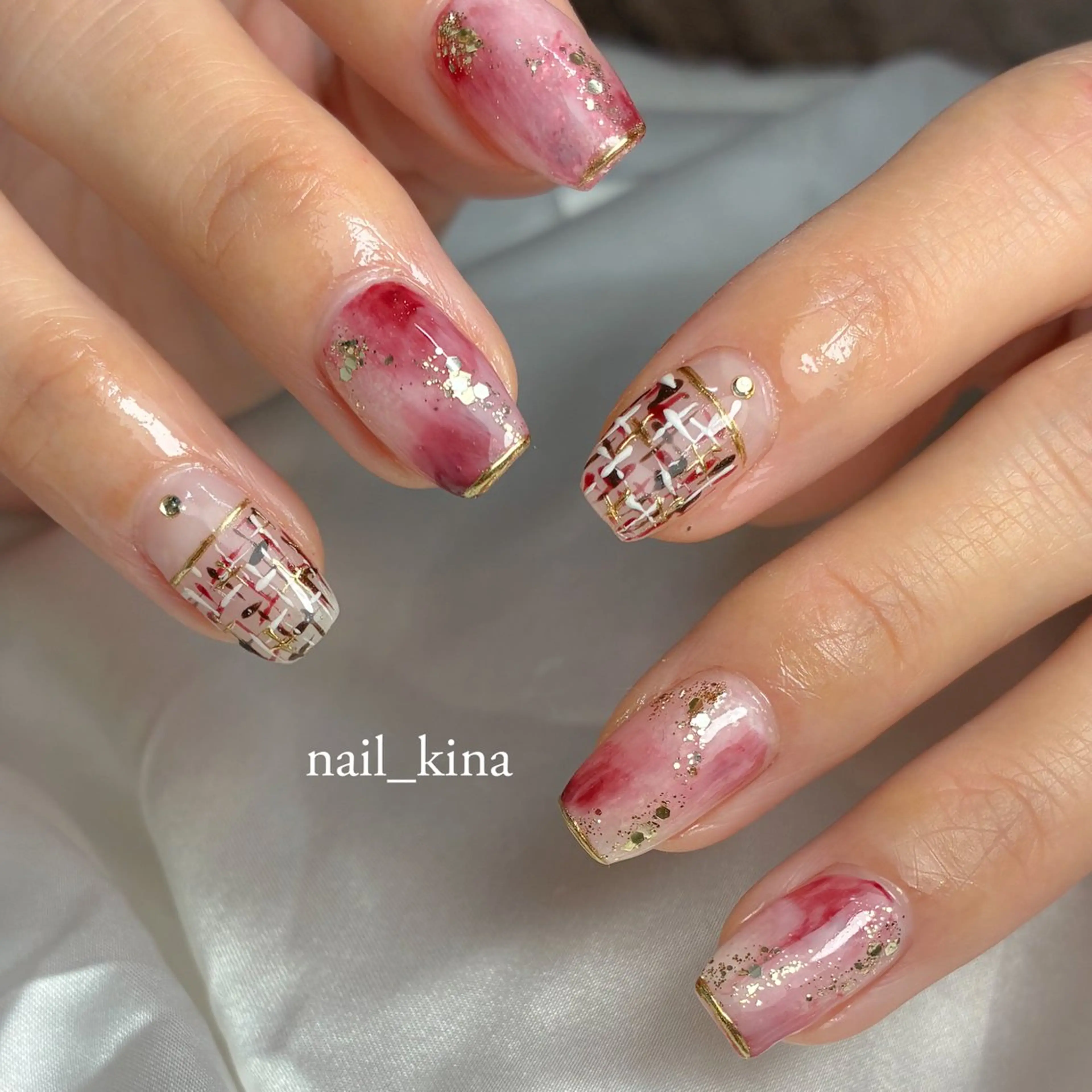 ネイル アートネイル ジェルネイル マグネットネイル パラジェル ツイードネイル ハンドネイル nail_ kinaのネイルデザイン