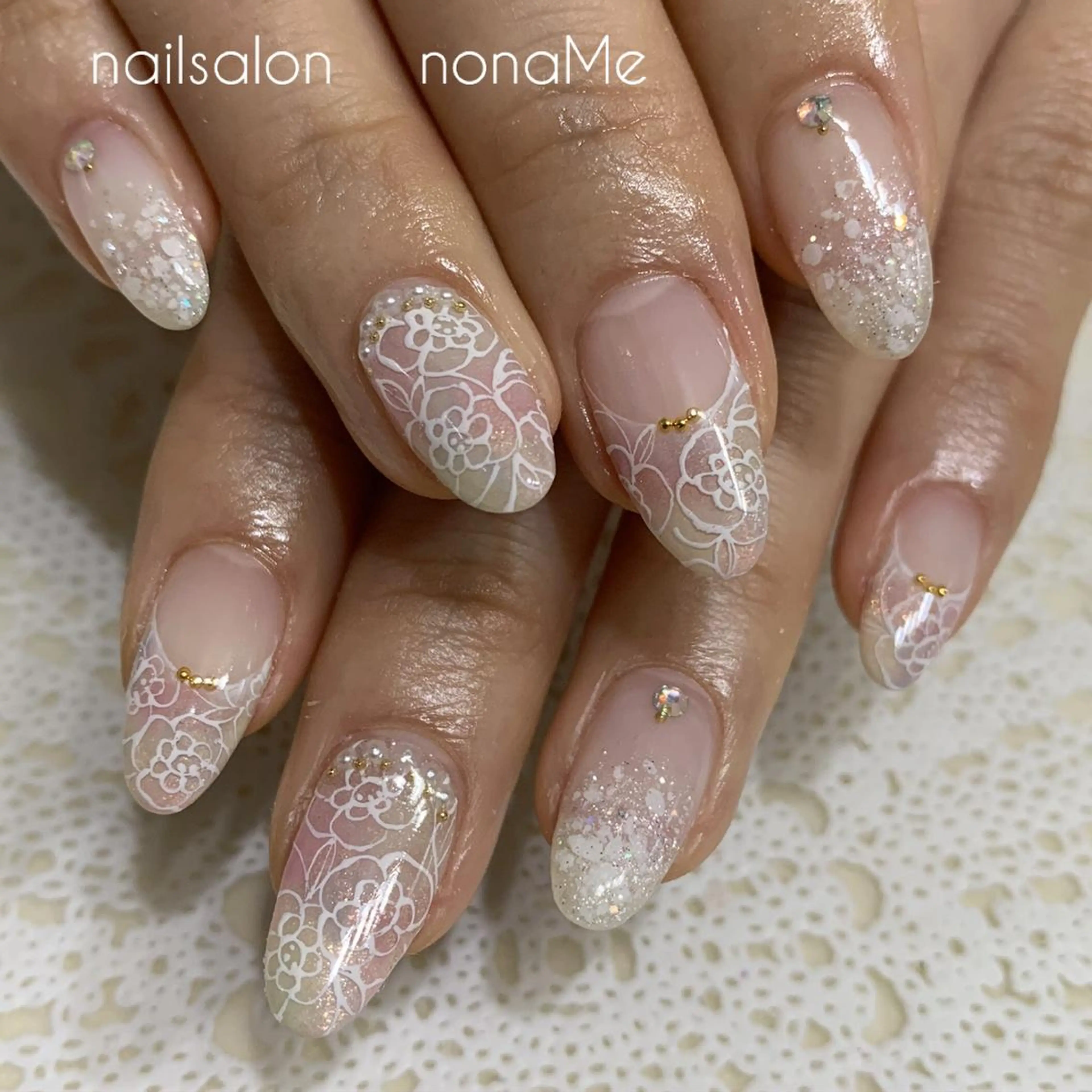 ネイル アートネイル レース ブライダルネイル nonaMe 森のネイルデザイン