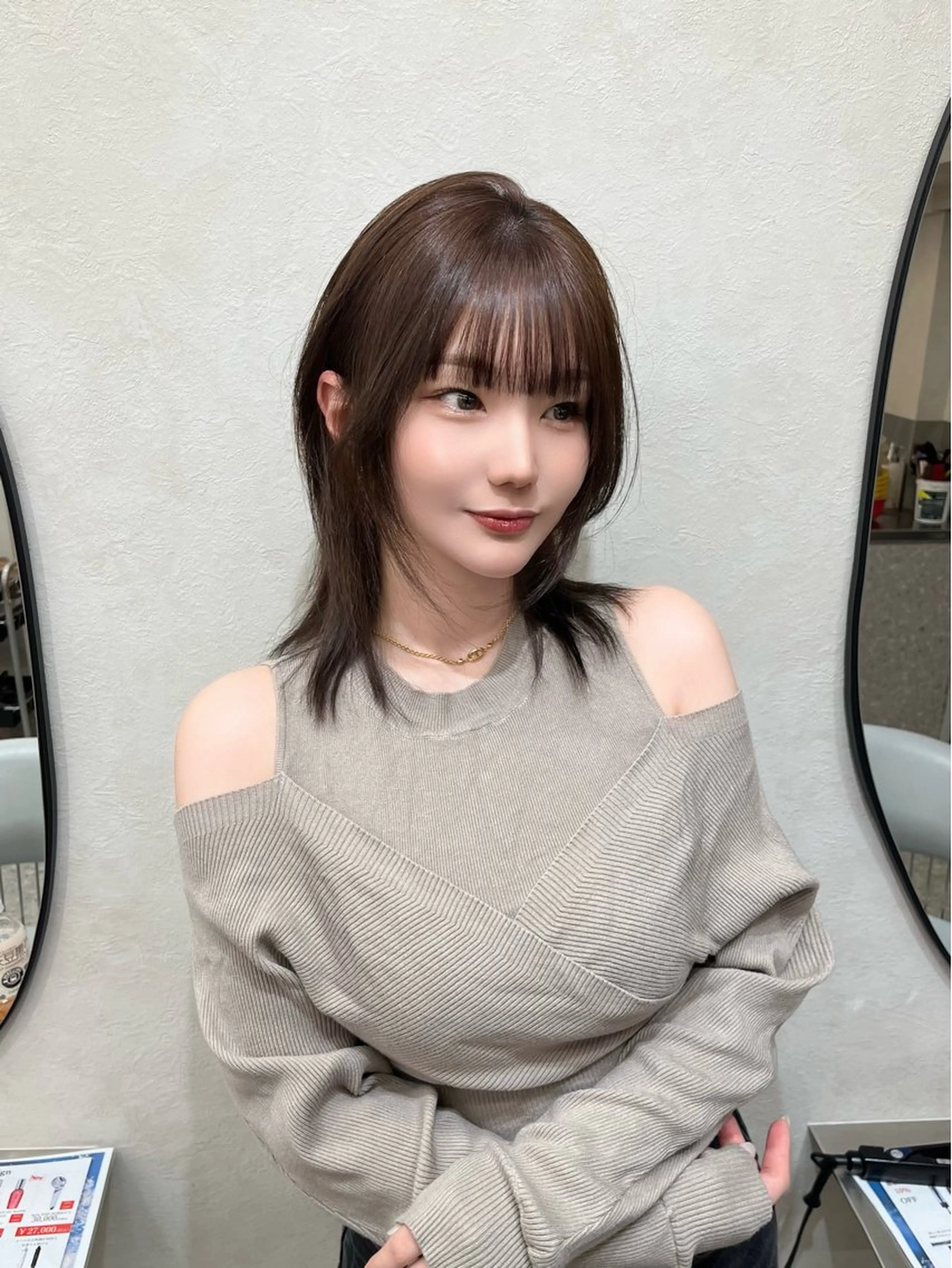 ミディアム カラー ブリーチ ブラウンカラー カット ヘアカラー トリートメント 韓国ハッシュカット/ 新宿/髪質改善/岡崎のヘアスタイル