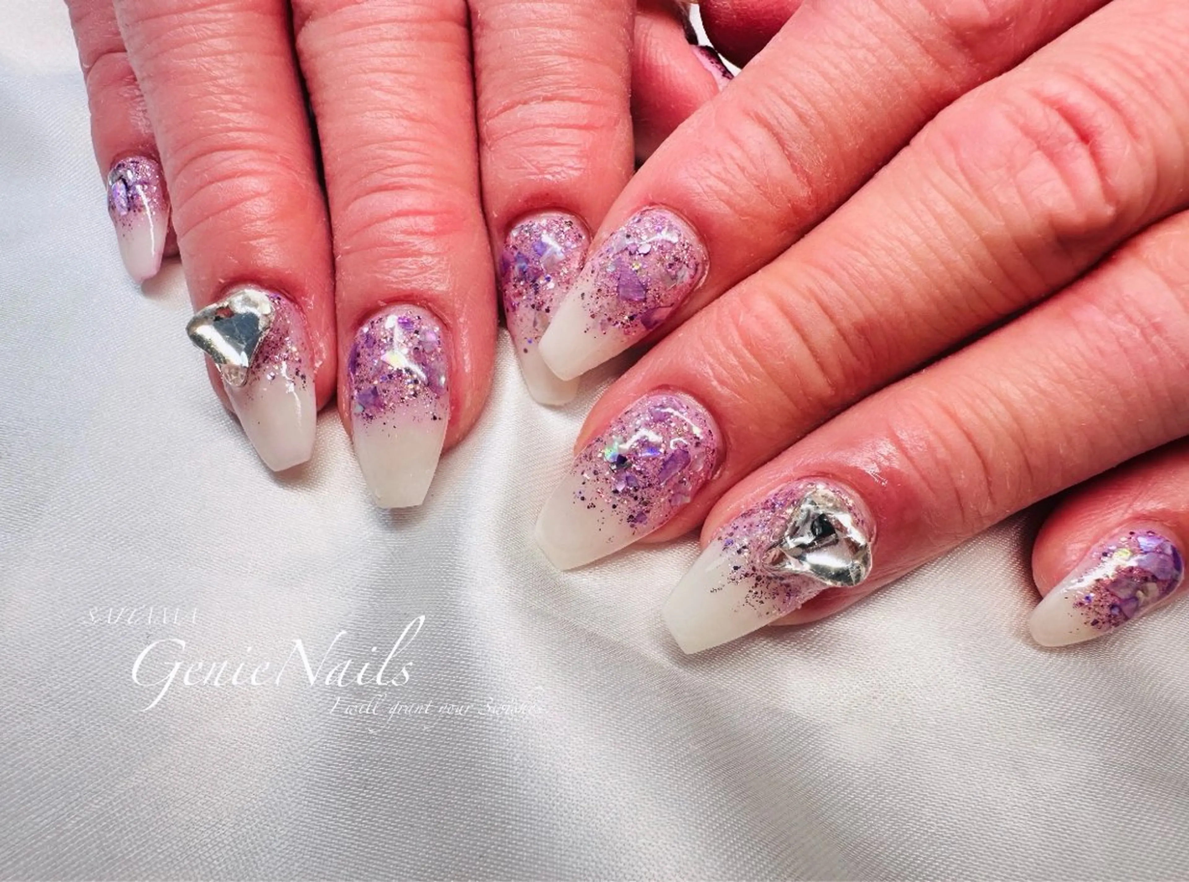 メンズ ネイル アートネイル 長さ出し 氷ネイル・うるうるネイル ロングネイル 持ち込み Genie Nailsのネイルデザイン