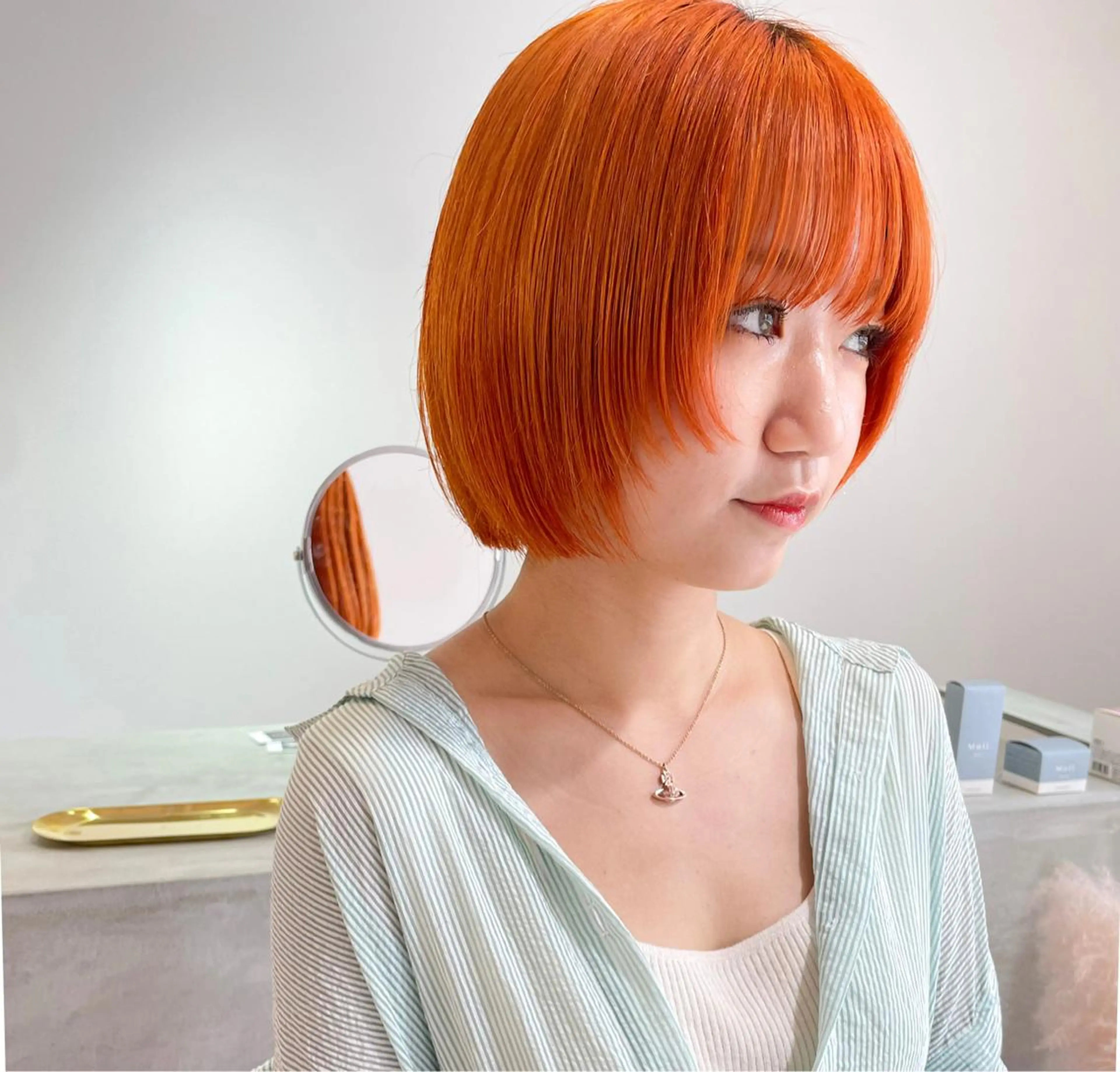 ショート カラー オレンジ ボブ ショートヘア ウルフカット ウルフボブ カット ヘアカラー トリートメント ボブ特化✨ 松本竜之介のヘアスタイル