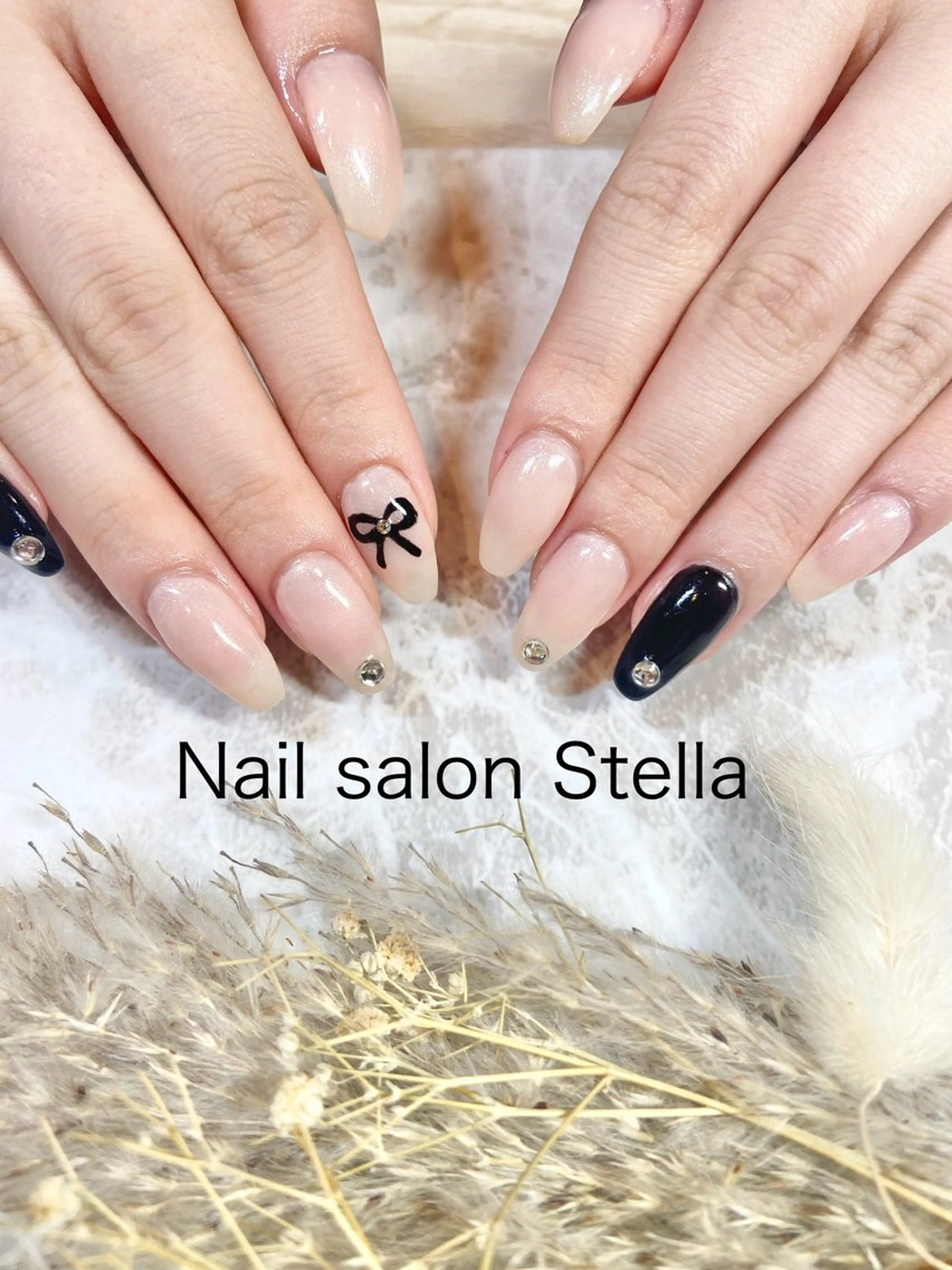 ネイル 韓国ネイル リボン ワンホンネイル ハンドネイル ネイルサロン ステラのネイルデザイン