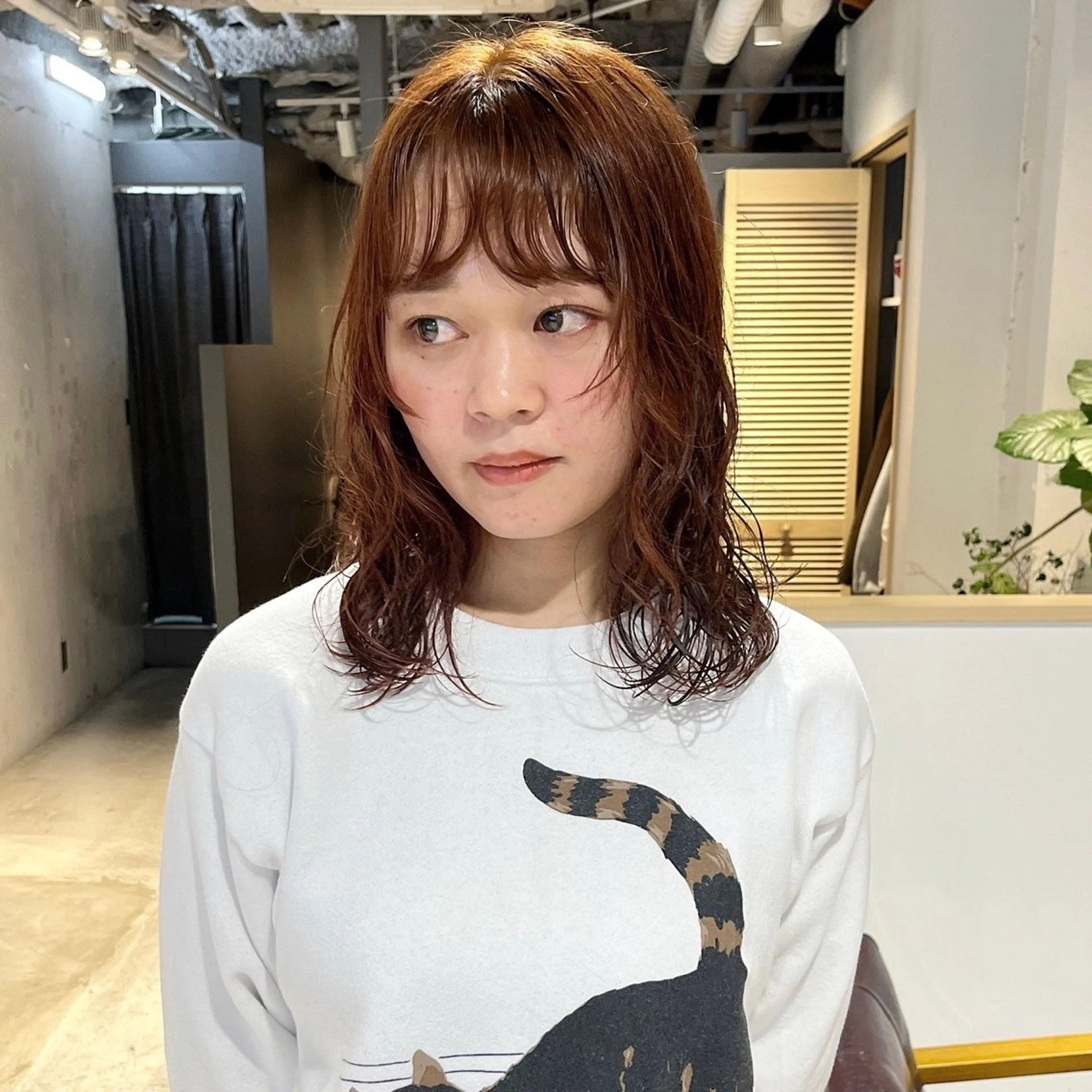 ミディアム カラー パーマ ミディアムパーマ オレンジ ニュアンスパーマ カット ヘアカラー パーマ トリートメント cofy by melt所属・🍎みついじゅん🍏 ボブ指名No.1のヘアスタイル