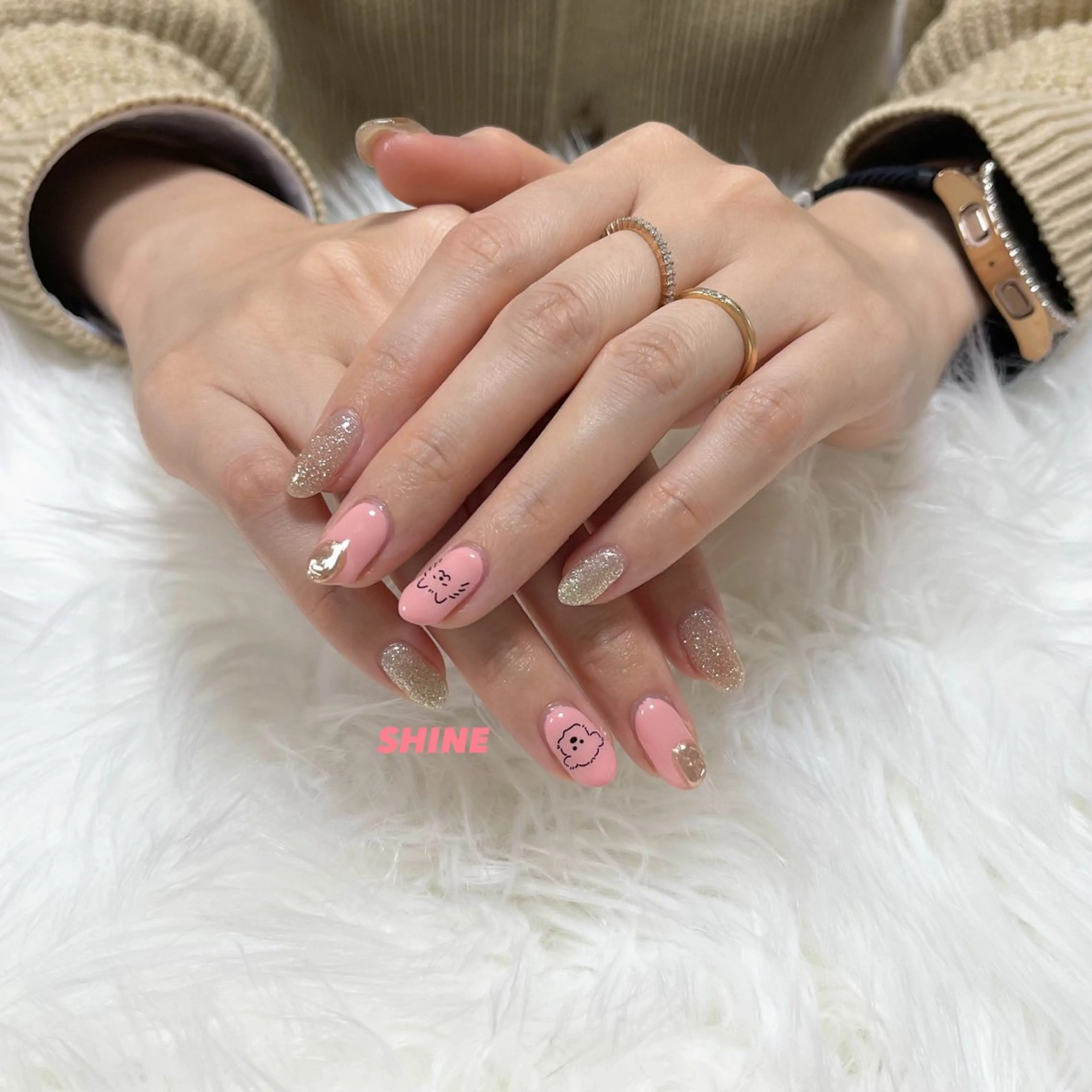ネイル ミラーネイル ピンク ハンドネイル SHINE nail salonのネイルデザイン