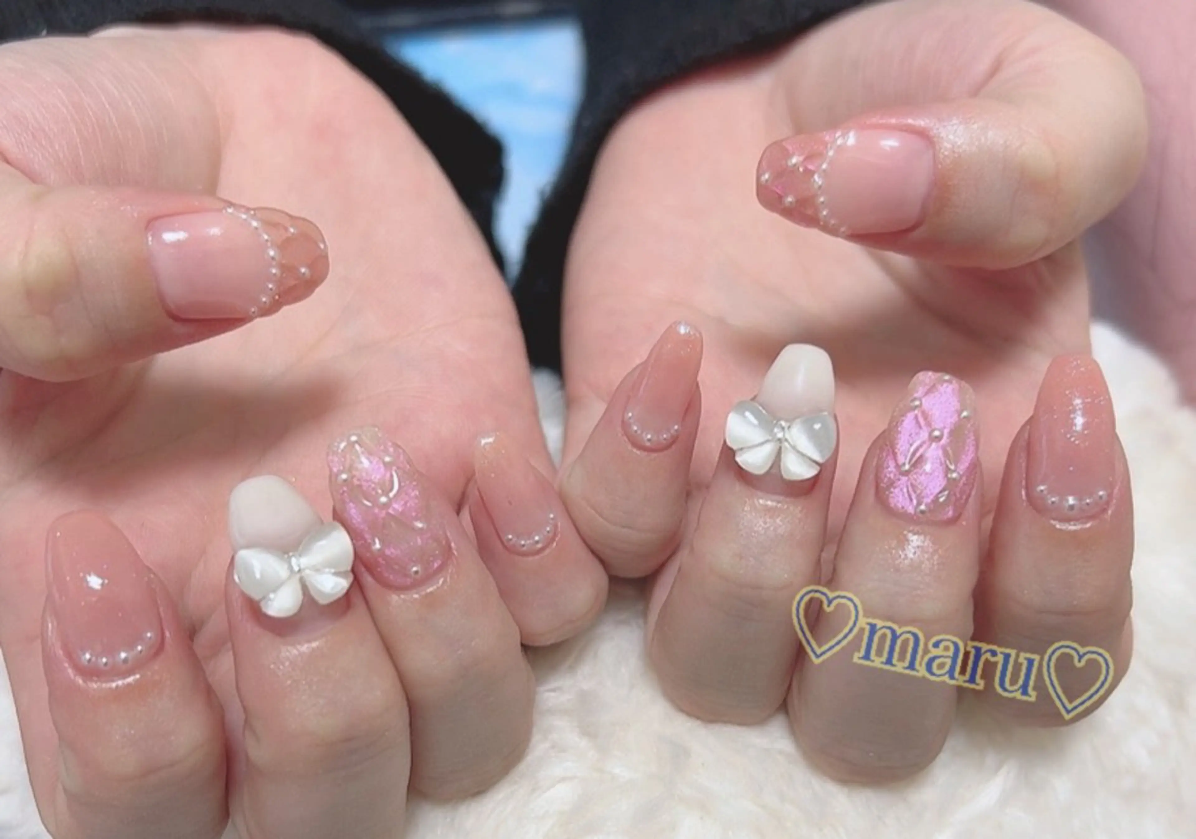 ネイル リボン ハンドネイル フットネイル まるみ ♡のネイルデザイン
