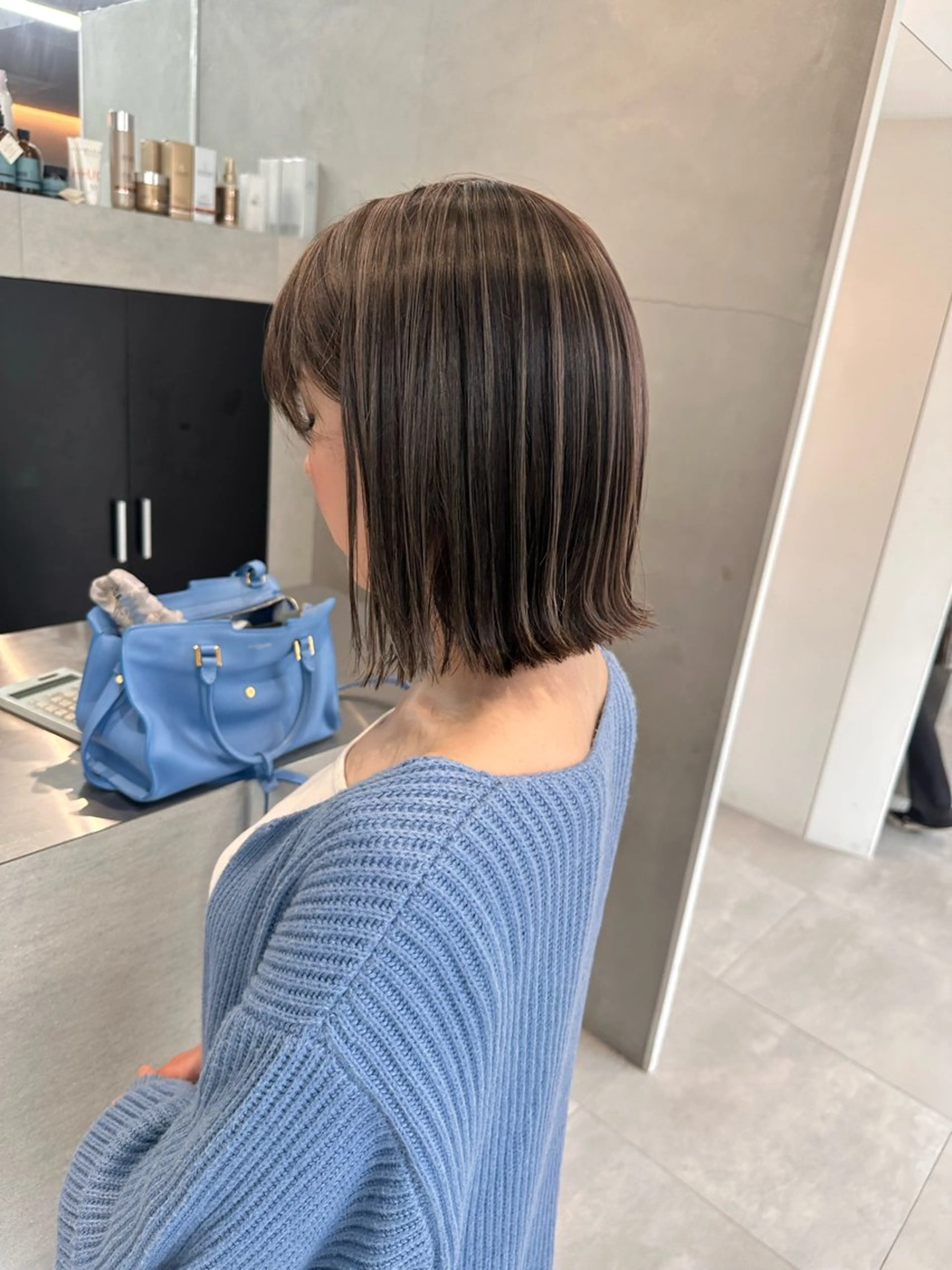 ミディアム カラー ハイライトカラー ボブ ハイライト カット ヘアカラー 染谷 遥花のヘアスタイル