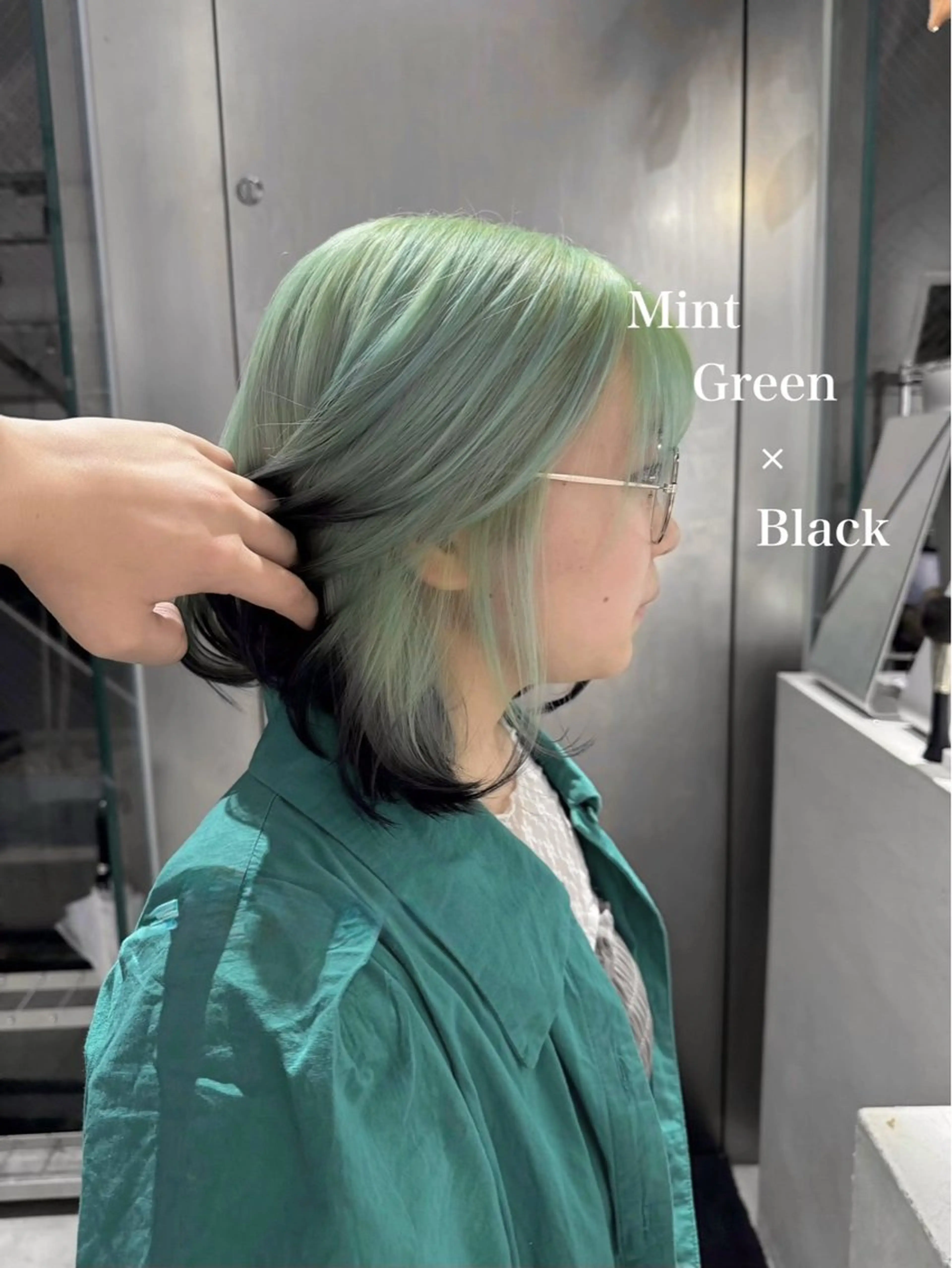 ミディアム カラー 黒髪 ミント ミントグリーン ヘアカラー トリートメント mao/天神ブリーチ ハイトーンカラーのヘアスタイル