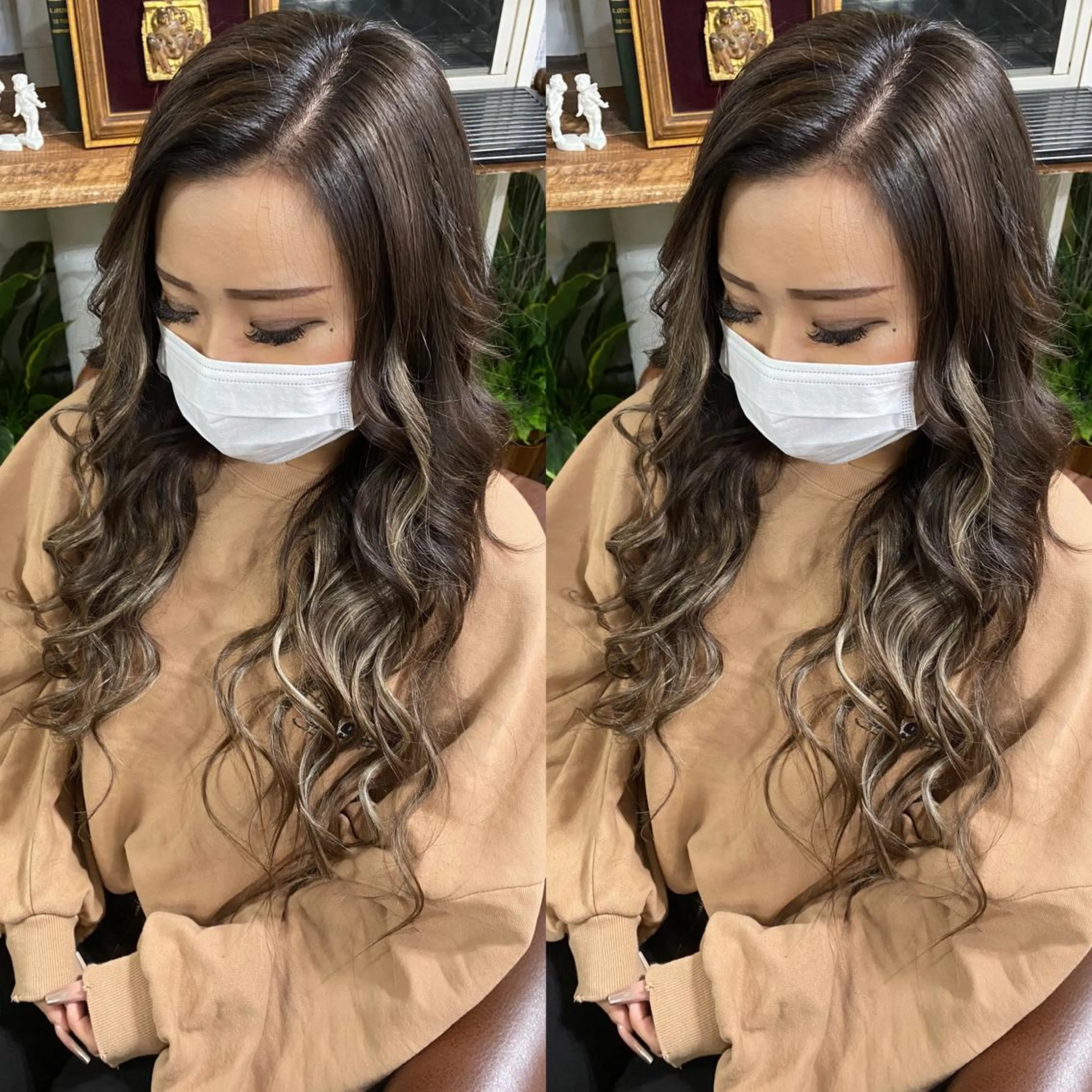 ロング カラー バレイヤージュ ベージュカラー ブリーチ ブロンド ダブルカラー モモカ/ハイトーン /バレイヤージュのヘアスタイル