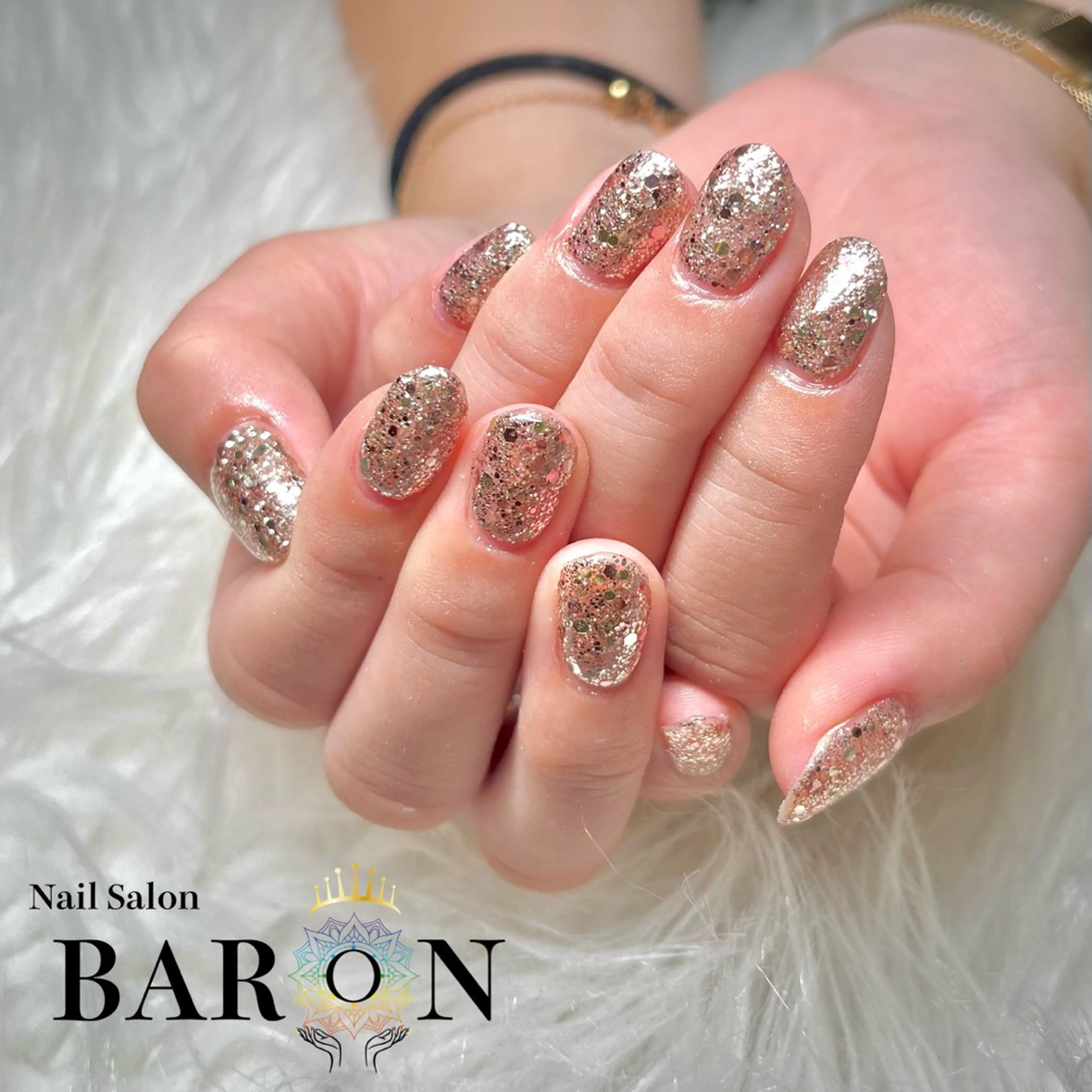 ネイル ゴールド ラメ(グリッター) ピンク ハンドネイル ☆SAKI☆ BARON 店長のネイルデザイン