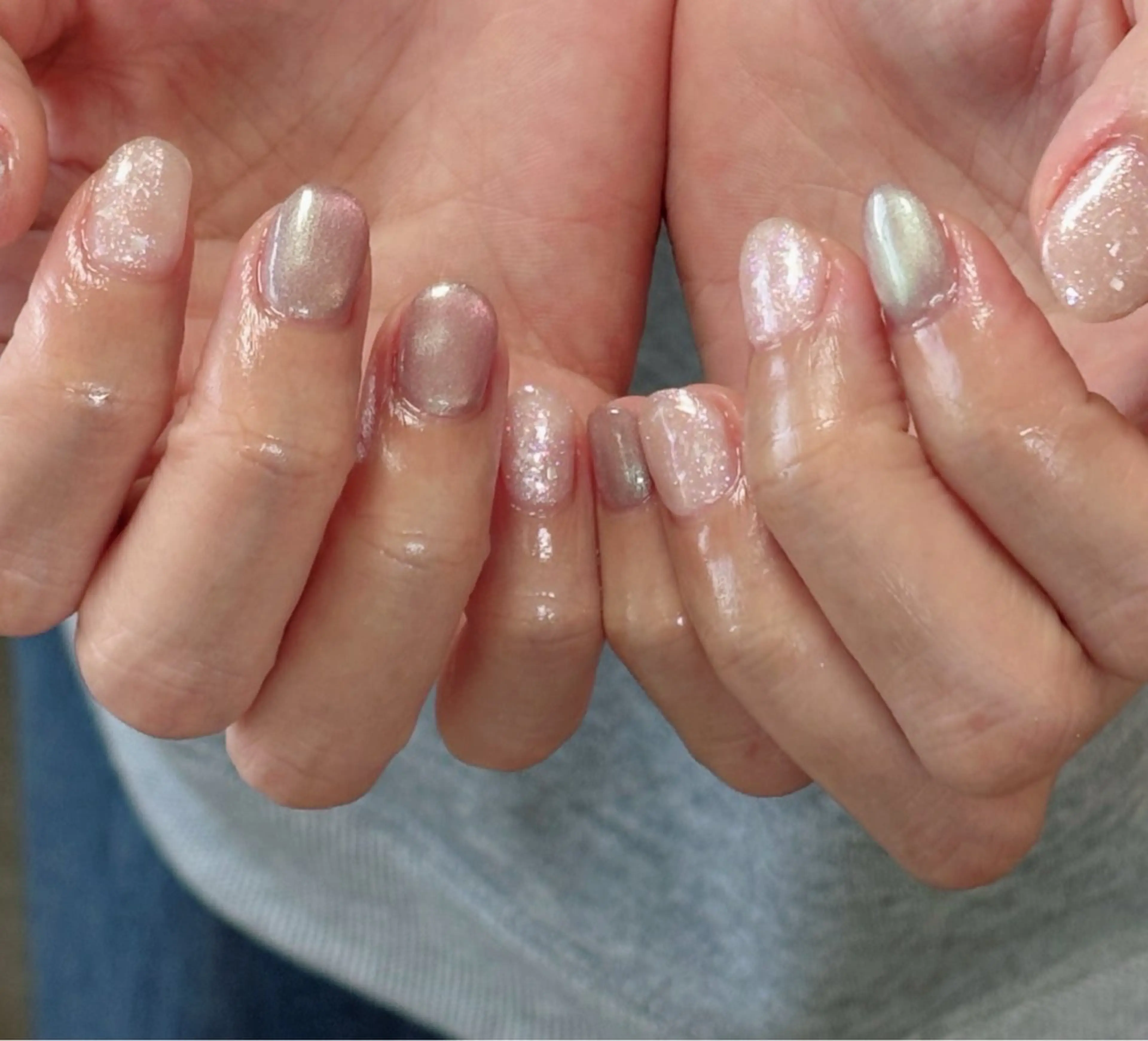 ネイル オーロラネイル ジェルネイル キラキラネイル ラメ(グリッター) マグネットネイル ハンドネイル tamu nail 金町のネイルデザイン