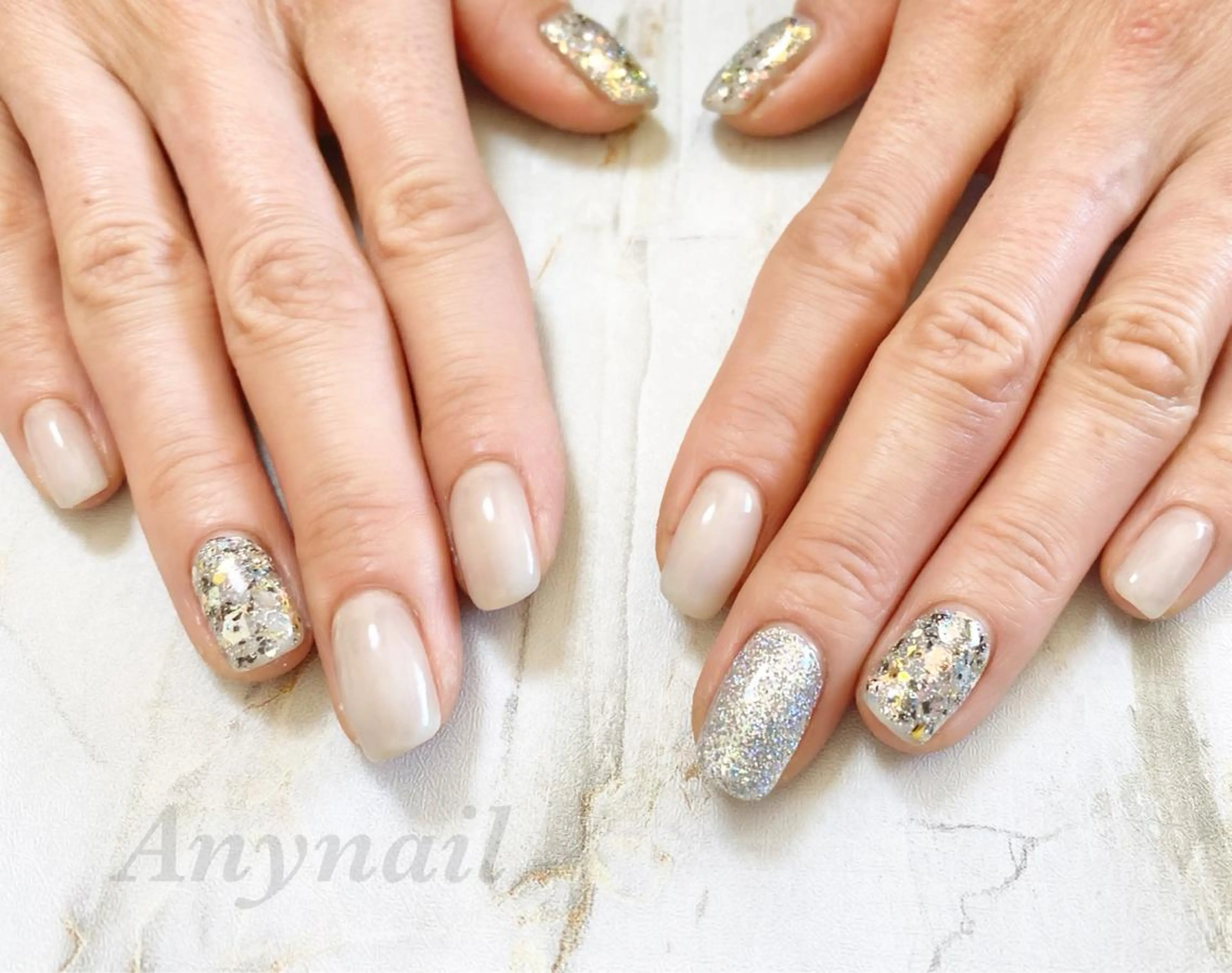 ネイル ブルー ラメ(グリッター) ワンカラーネイル ハンドネイル 岩澤 恵子のネイルデザイン