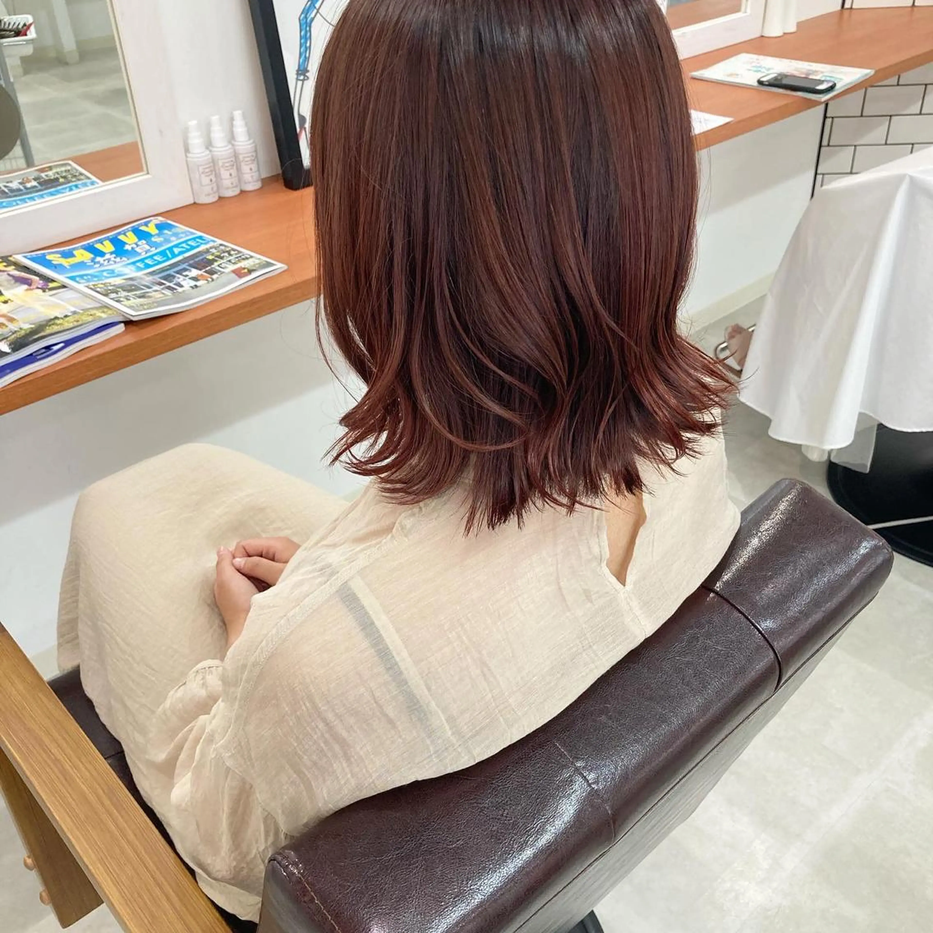 ミディアム カラー ブリーチ ピンクカラー お洒落パーマ/ 艶カラー/michiのヘアスタイル