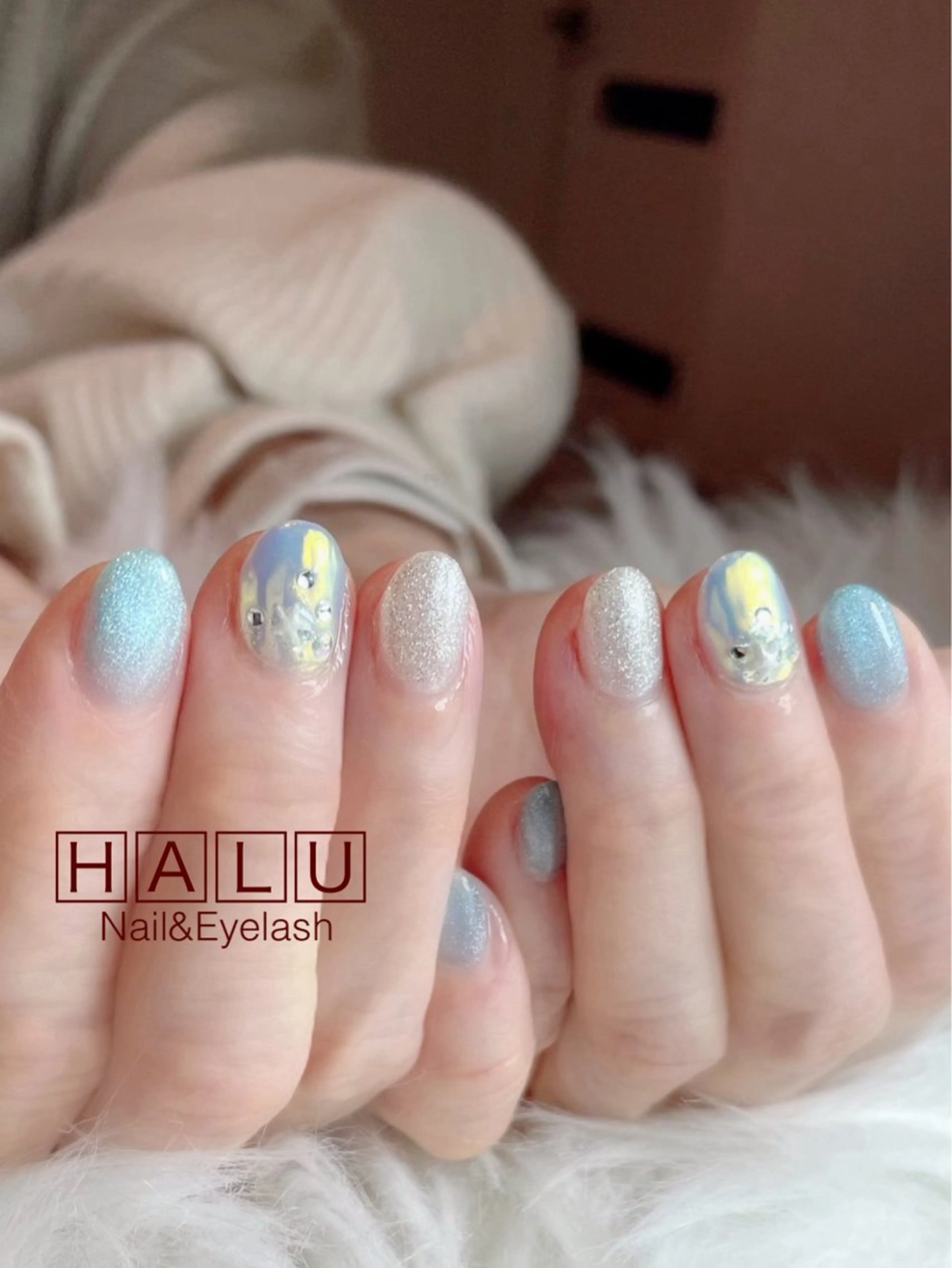ネイル ブルー ピンク HALU ハルのネイルデザイン